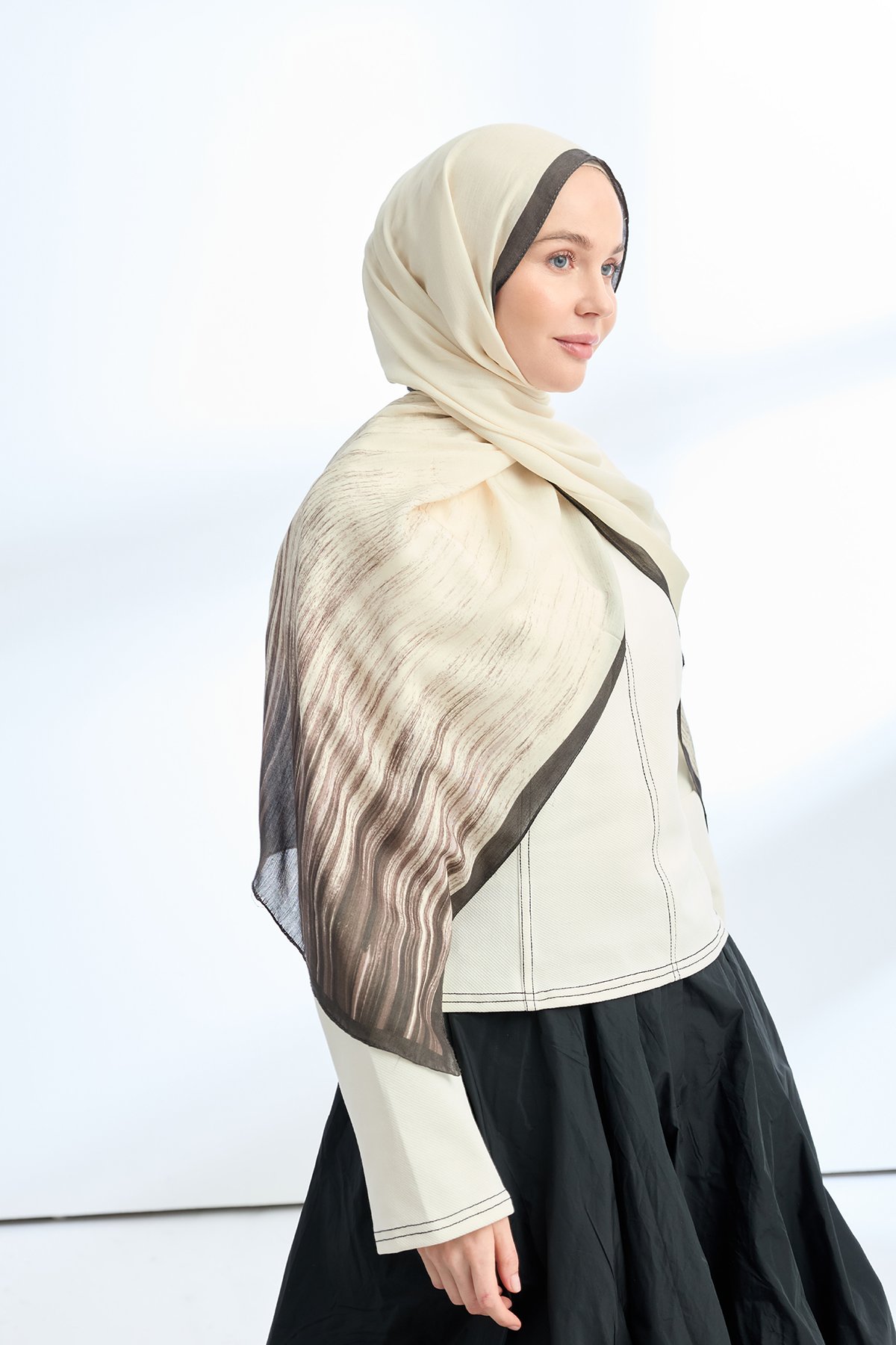 ELEGANT HARMONY LINORA DESEN ŞAL  - SİYAH - VİZON