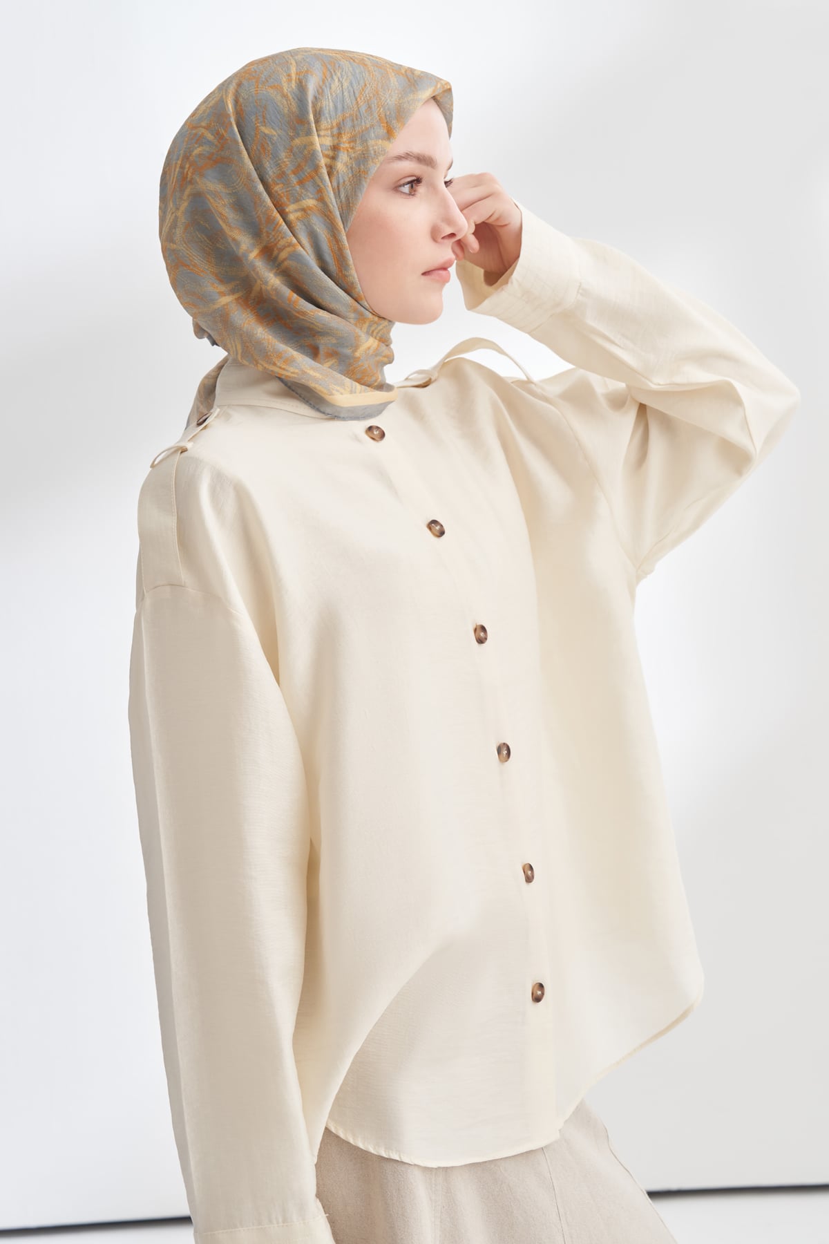 ENDLESS WAVES DESEN THE TENCEL EDIT EŞARP  - GRİ - SARI