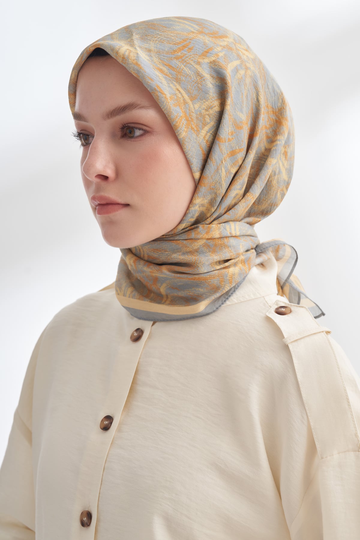 ENDLESS WAVES DESEN THE TENCEL EDIT EŞARP  - GRİ - SARI