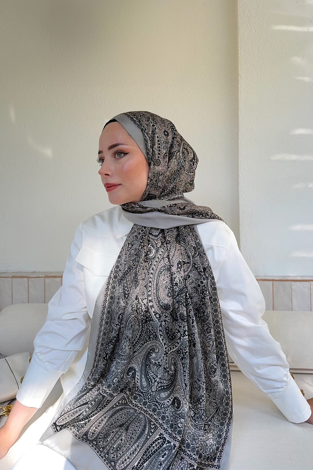 ETHNIC VUAL  VINTAGE DESEN ŞAL - GRİ
