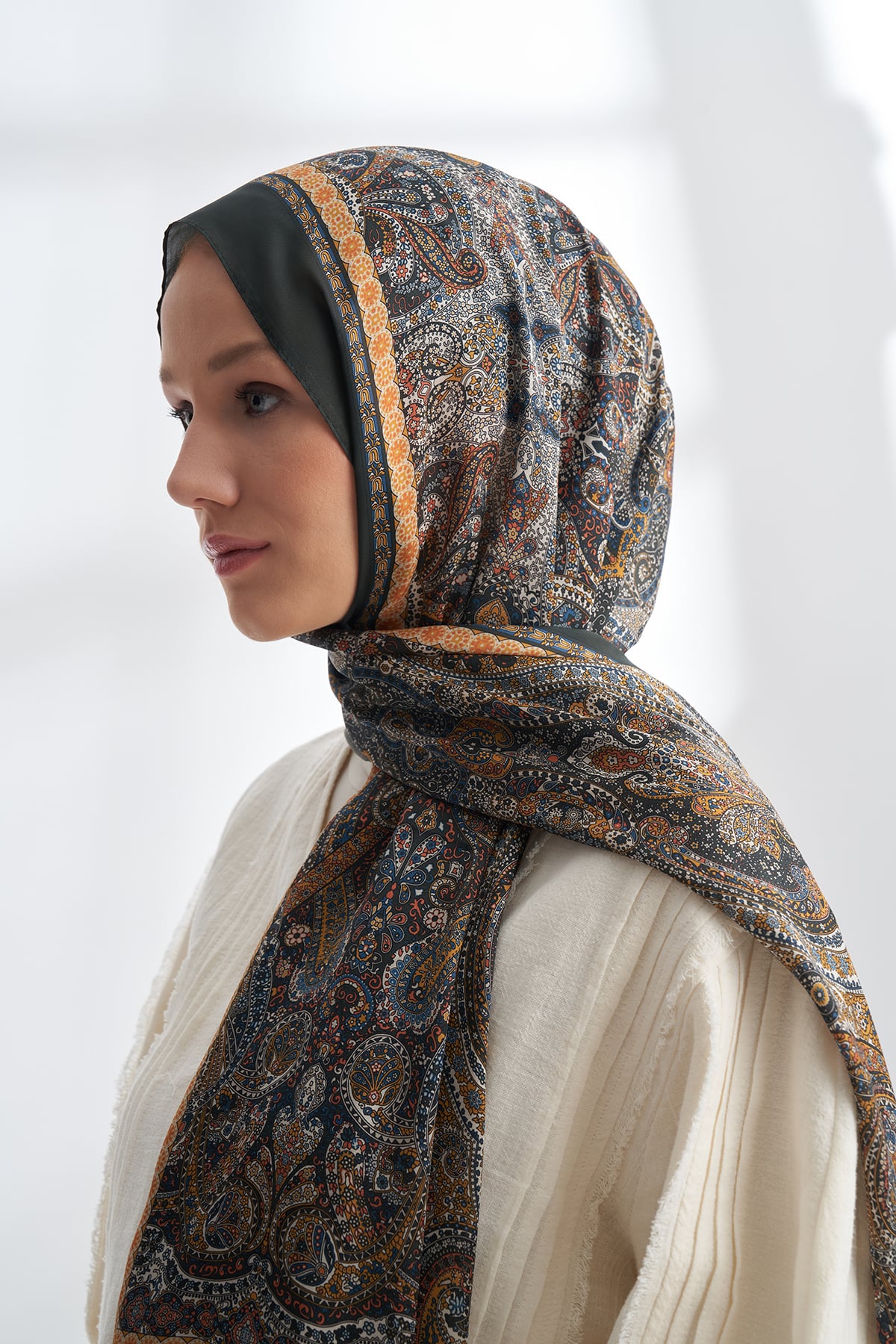 ETHNIC VUAL VINTAGE DESEN ŞAL - KAŞMİR HAKİ