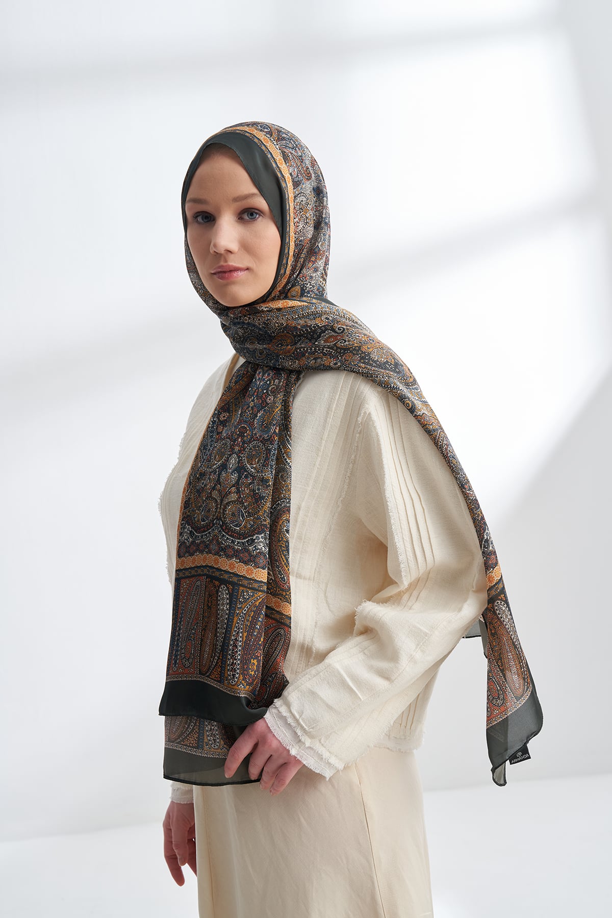 ETHNIC VUAL VINTAGE DESEN ŞAL - KAŞMİR HAKİ