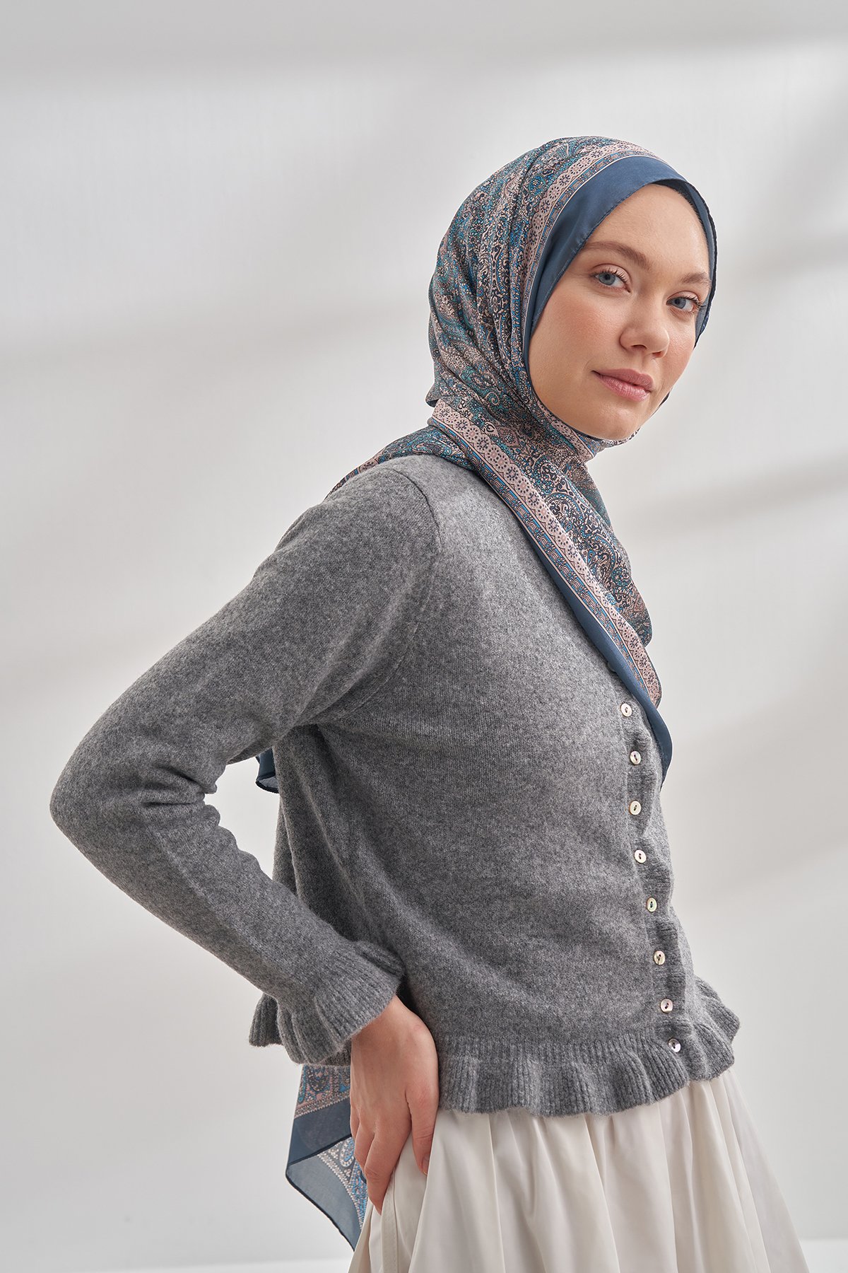 ETHNIC VUAL VINTAGE DESEN ŞAL - LACİVERT - TURKUAZ