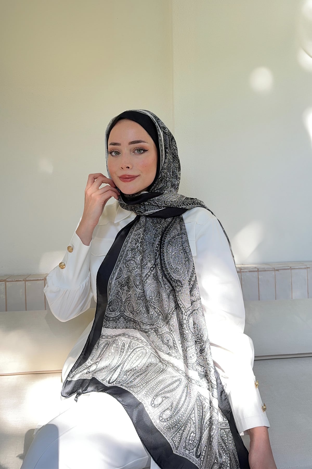 ETHNIC VUAL VINTAGE DESEN ŞAL - SİYAH - GRİ