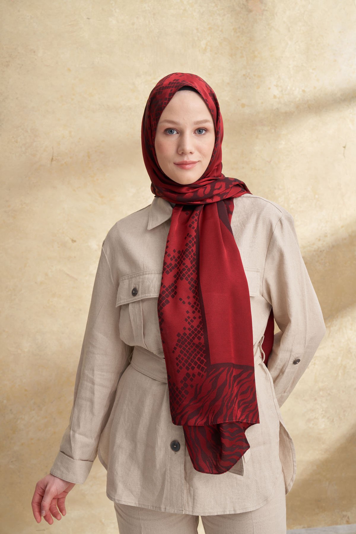 FIORI JAKAR LEOPAR MIX DESEN ŞAL - BORDO