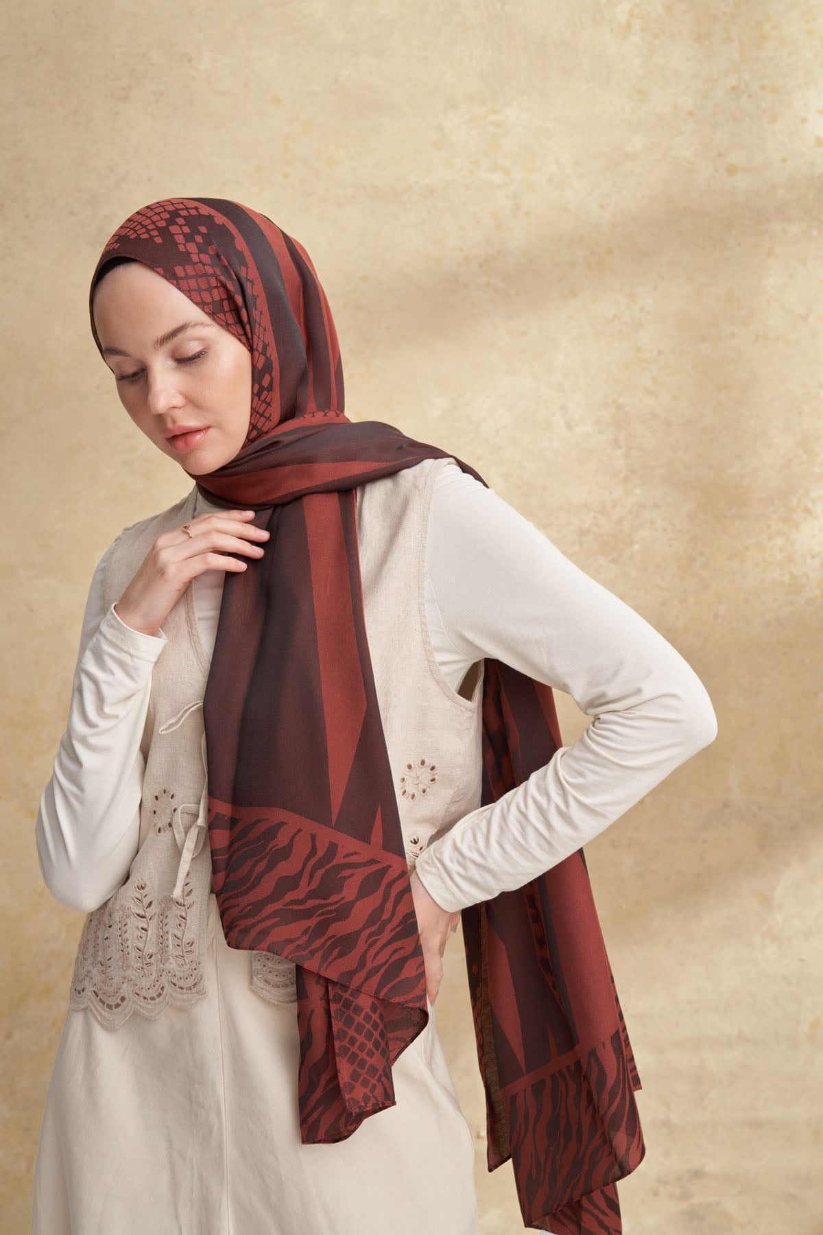 FIORI JAKAR LEOPAR MIX DESEN ŞAL - KAHVE