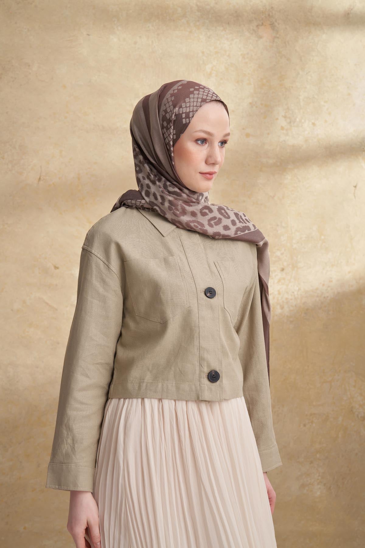 FIORI JAKAR LEOPAR MIX DESEN ŞAL - KOYU VİZON