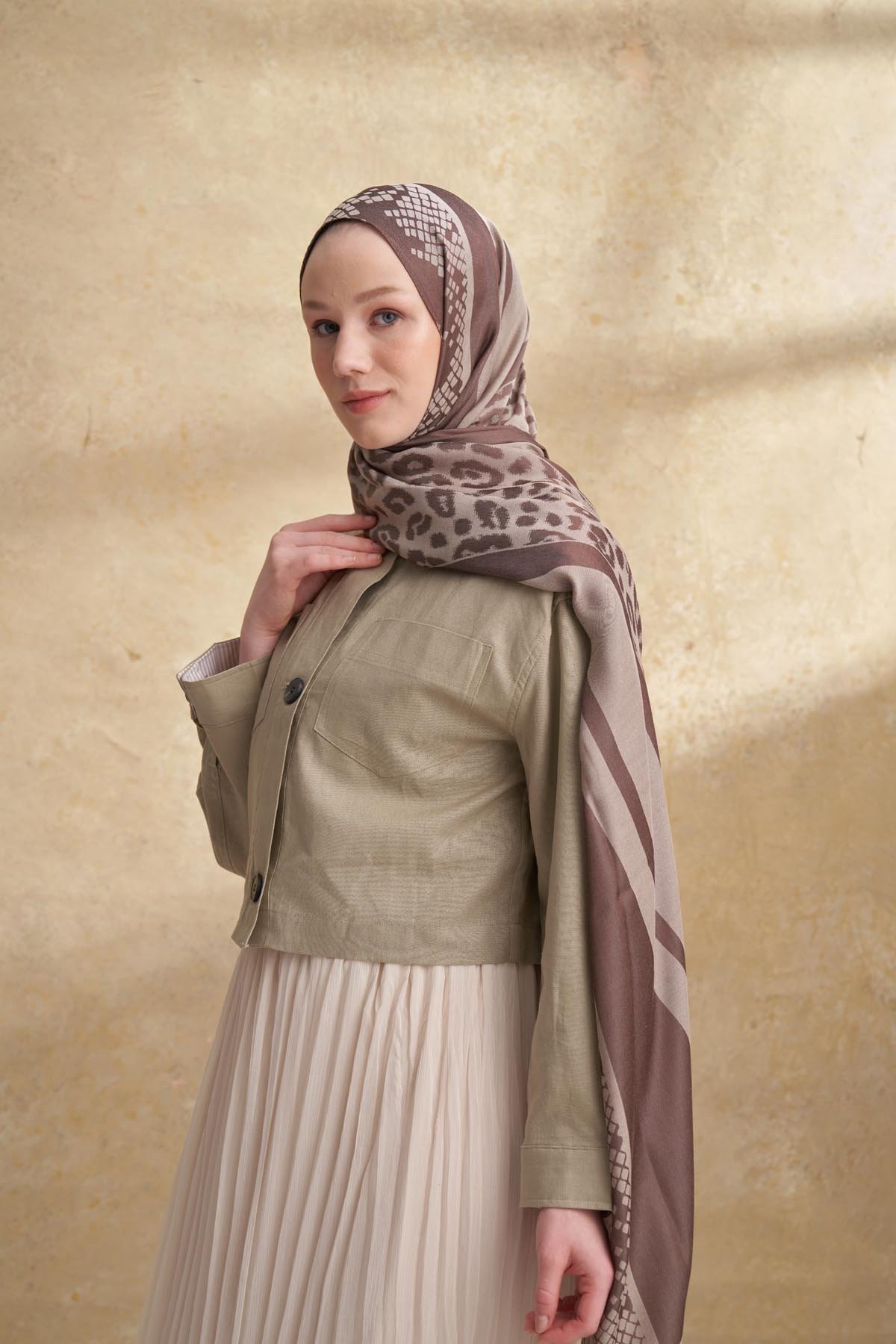 FIORI JAKAR LEOPAR MIX DESEN ŞAL - KOYU VİZON