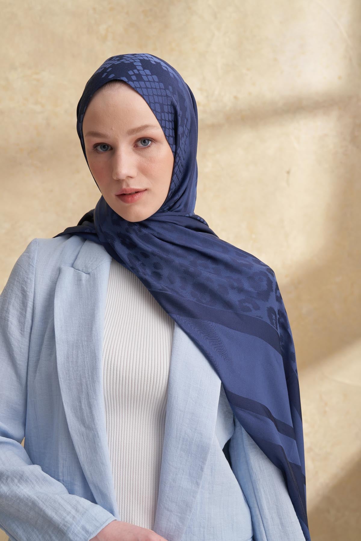 FIORI JAKAR LEOPAR MIX DESEN ŞAL - LACİVERT