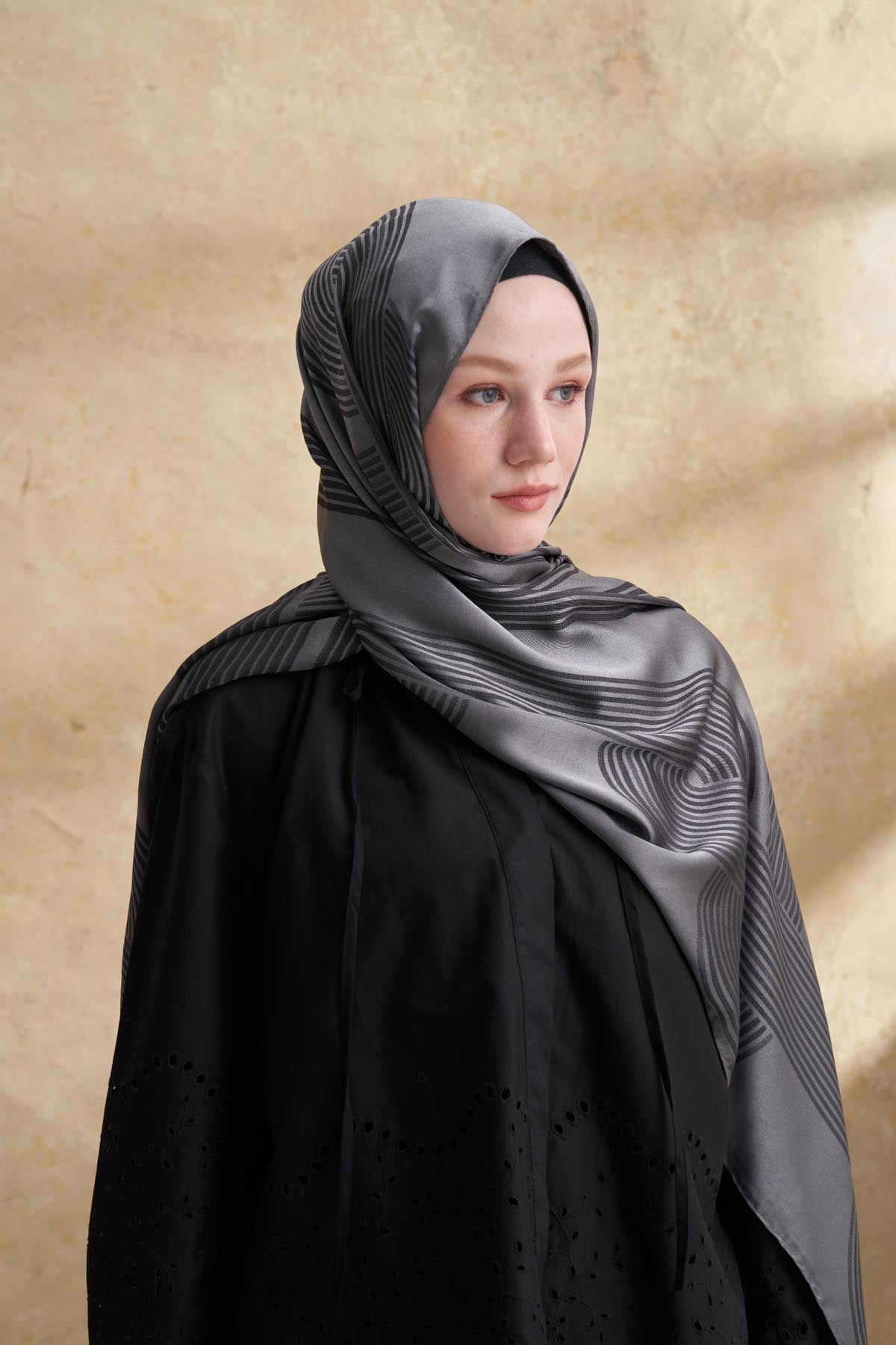 FIORI JAKAR LINE DESEN ŞAL -  FÜME