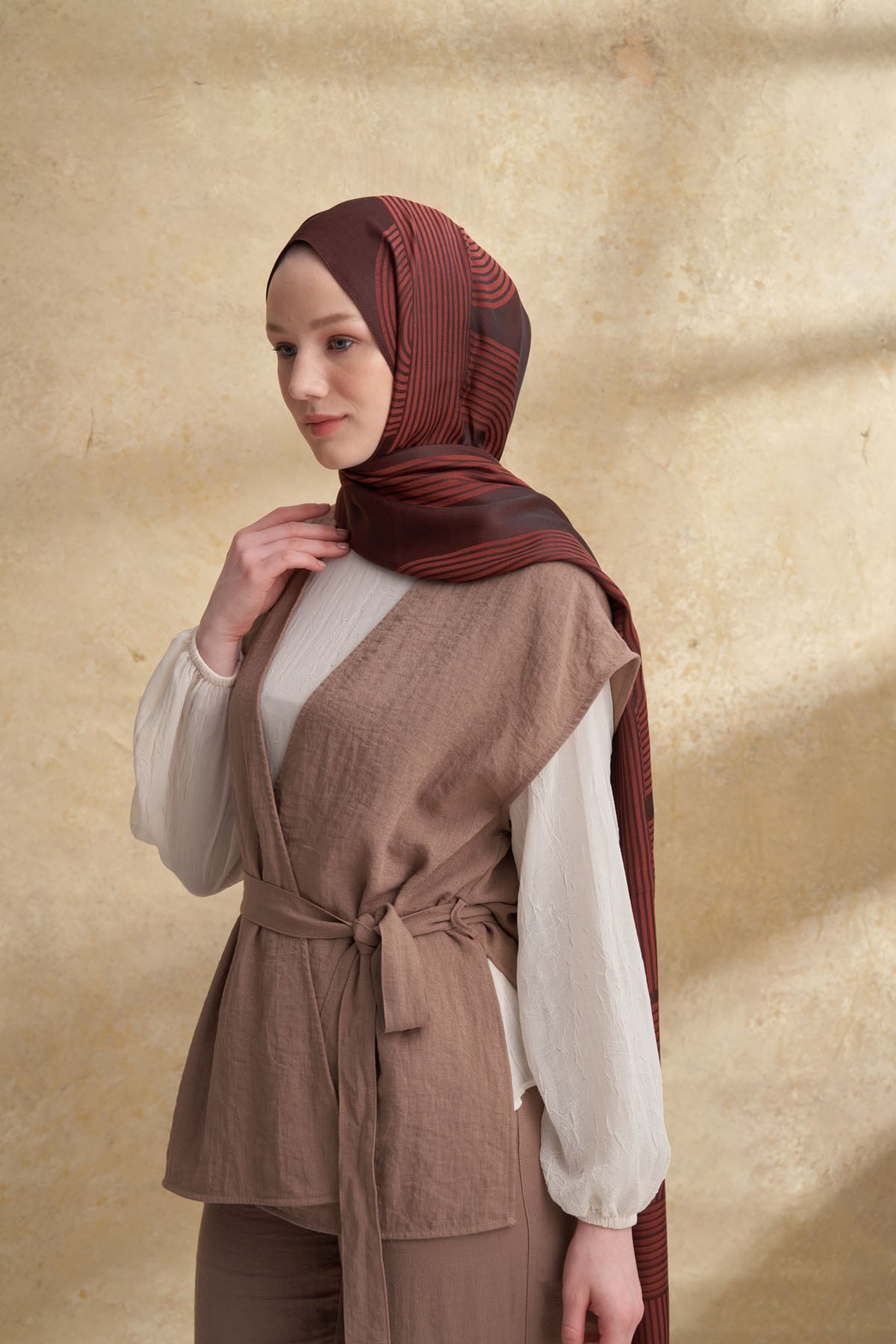 FIORI JAKAR LINE DESEN ŞAL -  KAHVE