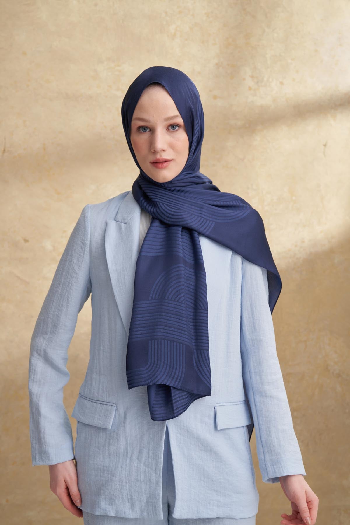 FIORI JAKAR LINE DESEN ŞAL - LACİVERT