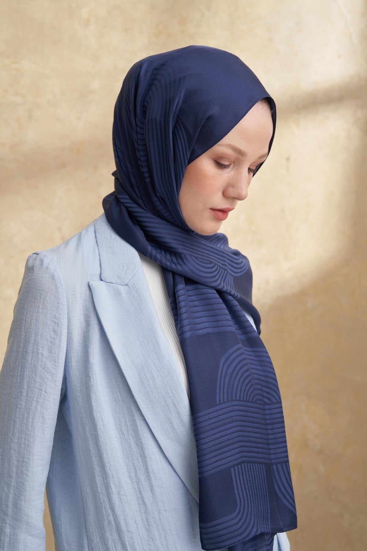 FIORI JAKAR LINE DESEN ŞAL - LACİVERT