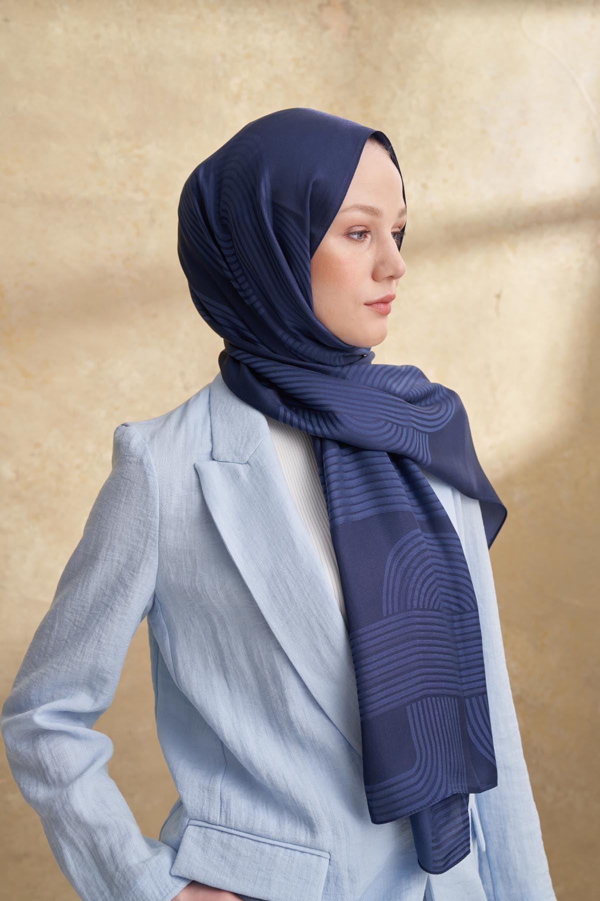 FIORI JAKAR LINE DESEN ŞAL - LACİVERT