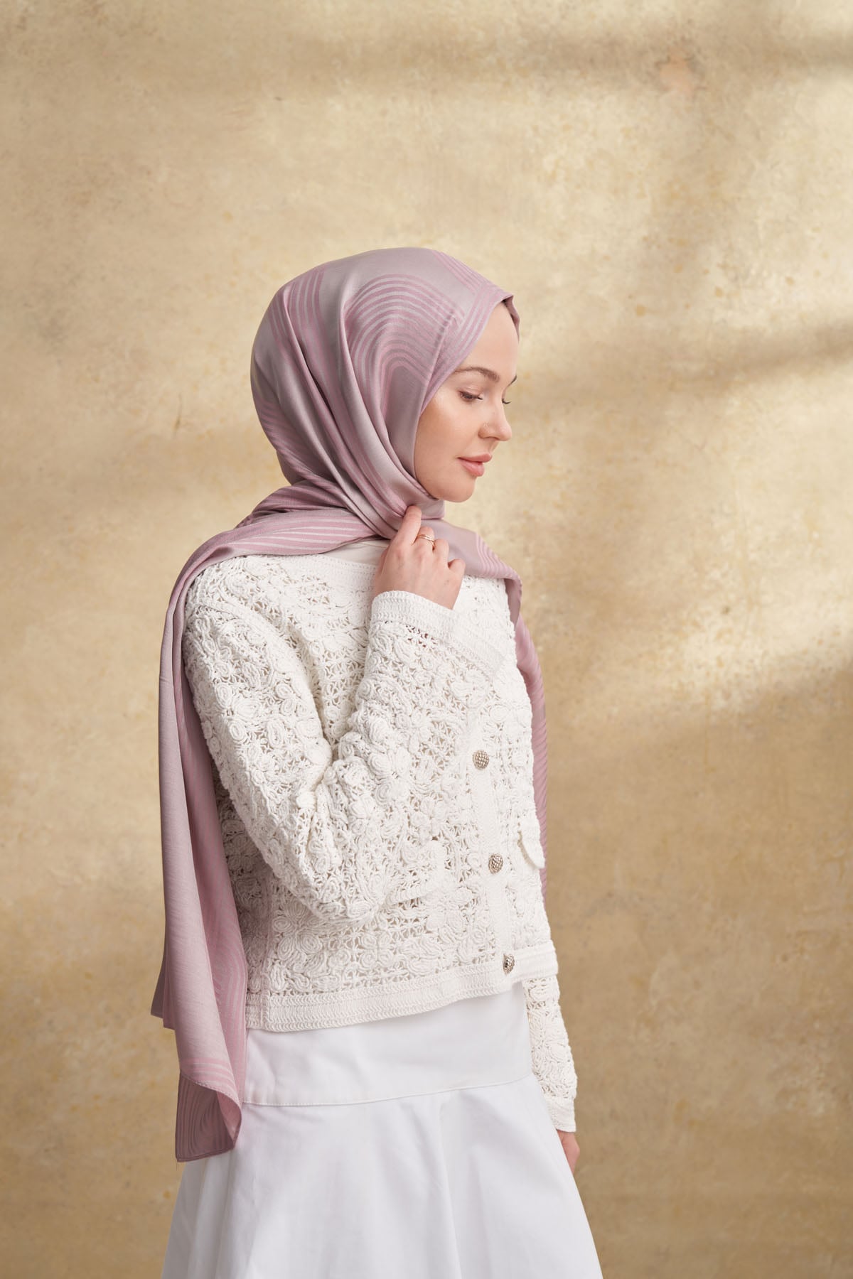FIORI JAKAR LINE DESEN ŞAL -  PUDRA