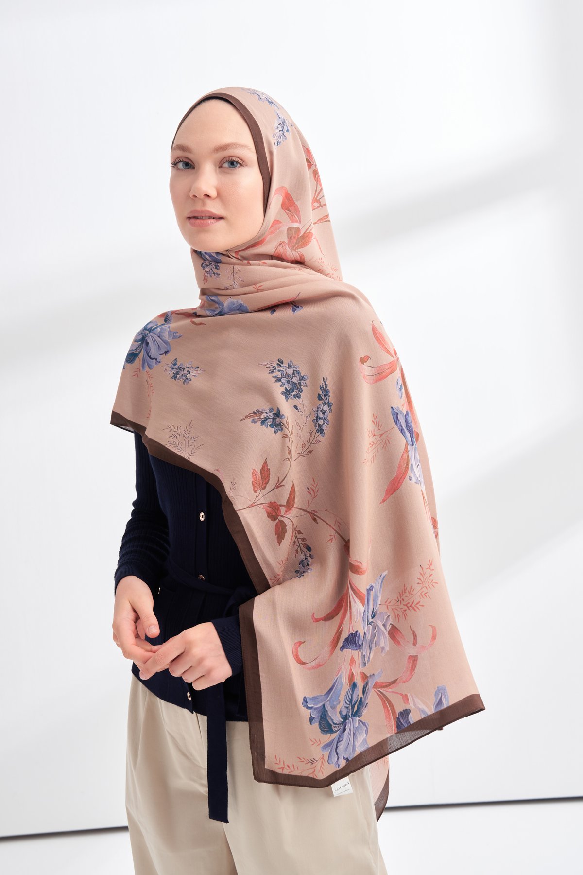FLORAL ARCHIVE AVELINE DESEN ŞAL - ACI KAHVE - CAMEL