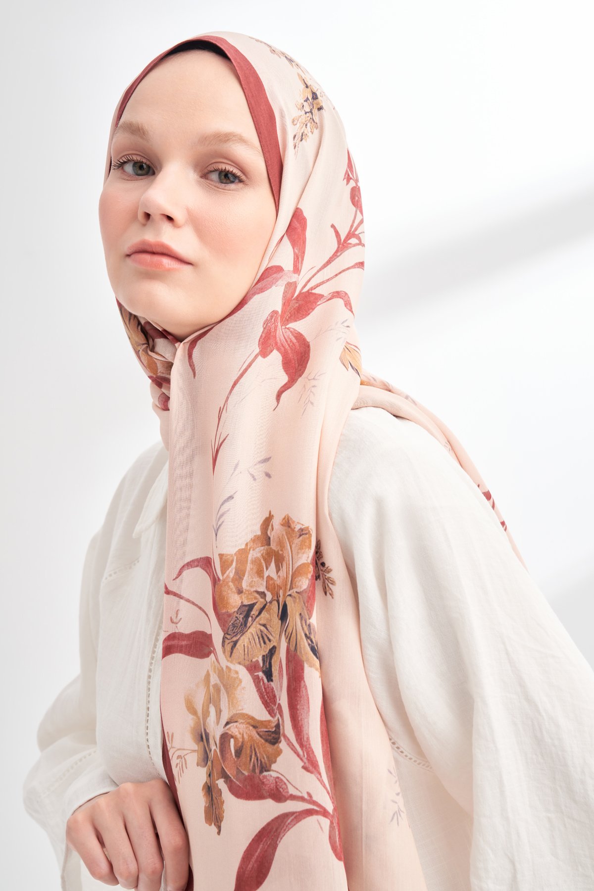 FLORAL ARCHIVE AVELINE DESEN ŞAL - BORDO - BEJ