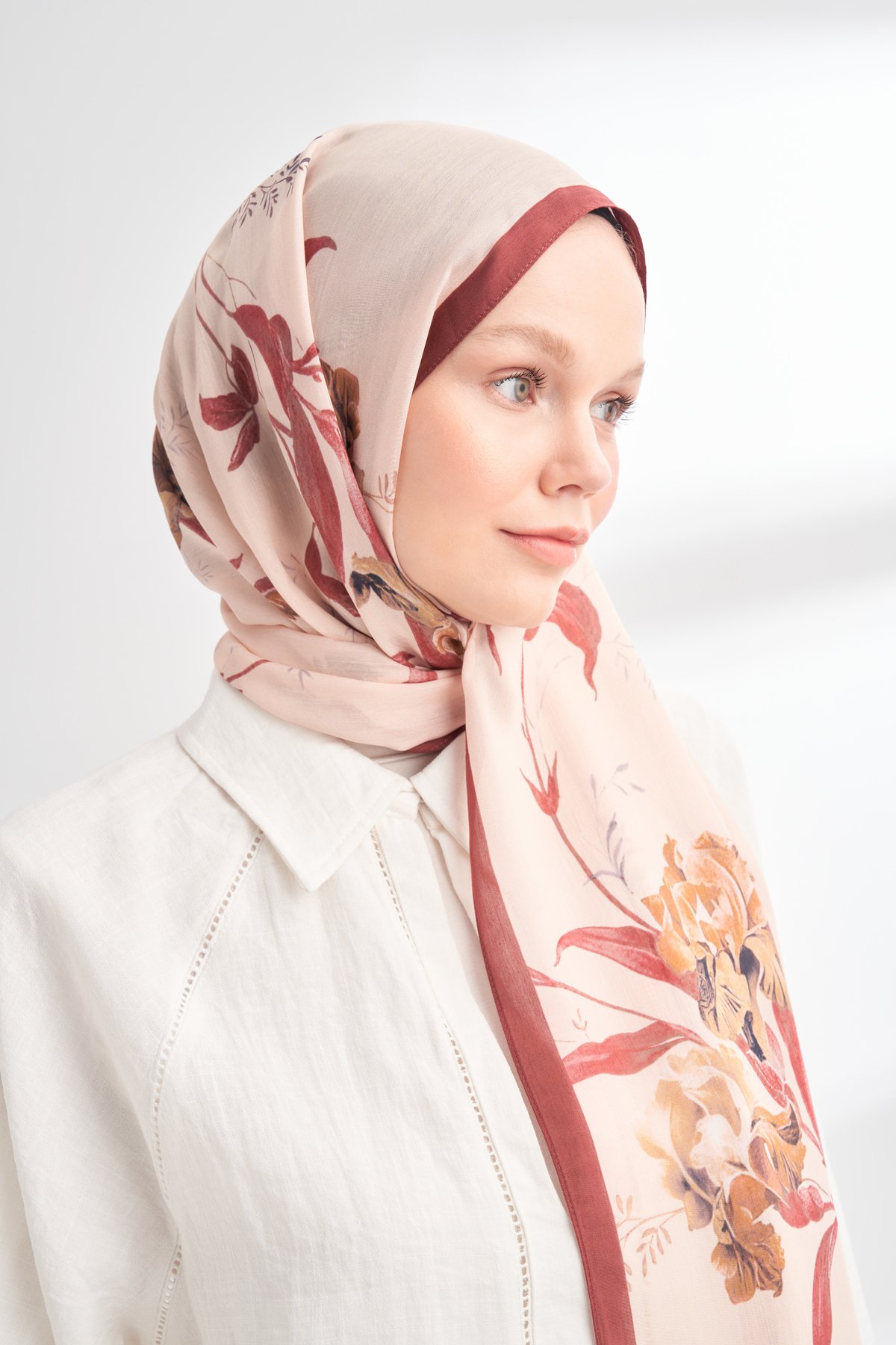 FLORAL ARCHIVE AVELINE DESEN ŞAL - BORDO - BEJ