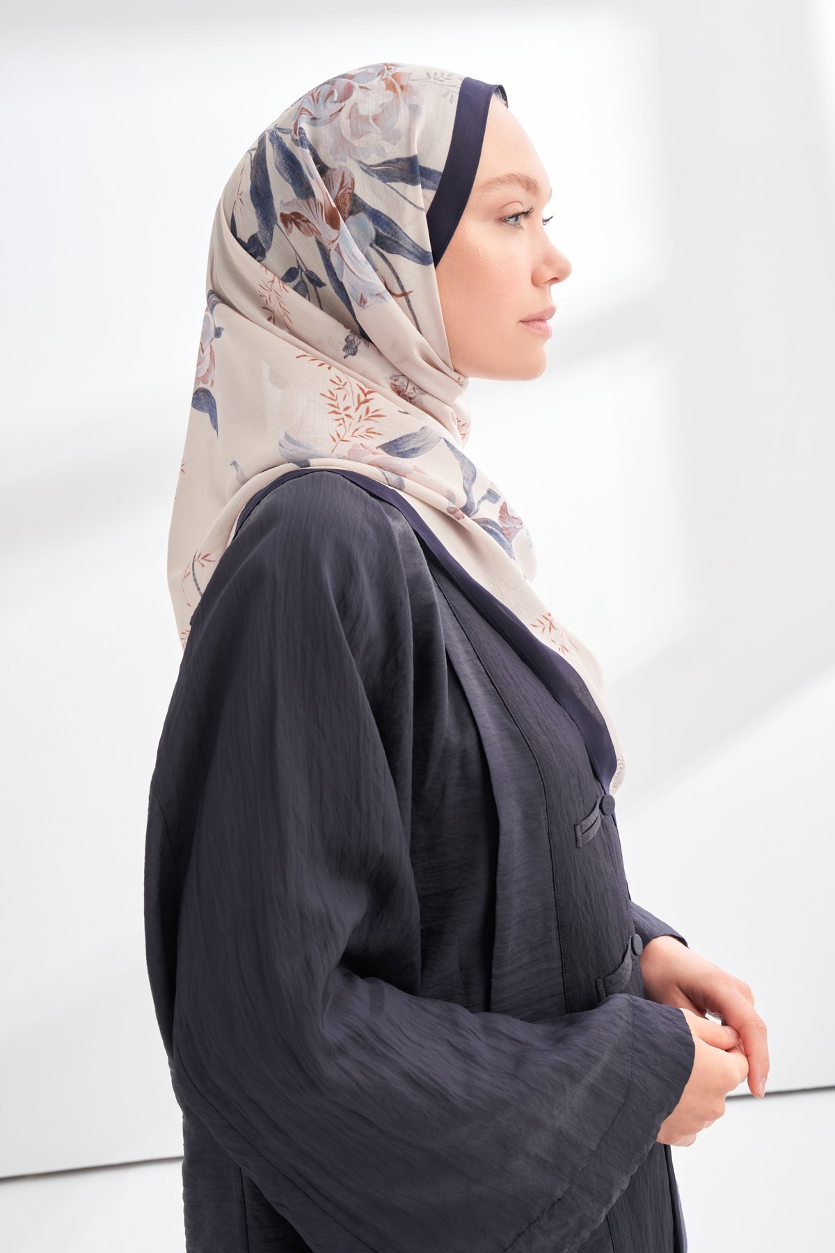 FLORAL ARCHIVE AVELINE DESEN ŞAL - LACİVERT - KREM