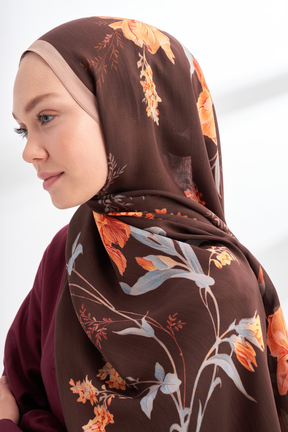 FLORAL ARCHIVE AVELINE DESEN ŞAL - VİZON - KAHVE