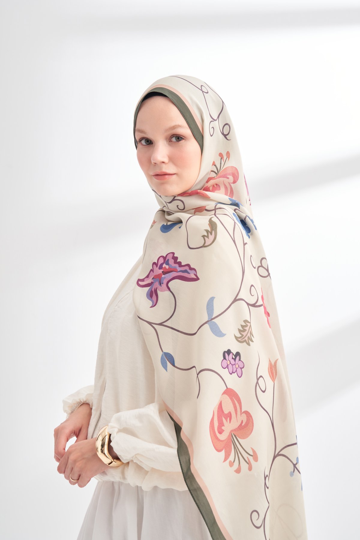 FLORAL ARCHIVE FIORA DESEN ŞAL - HAKİ - KREM