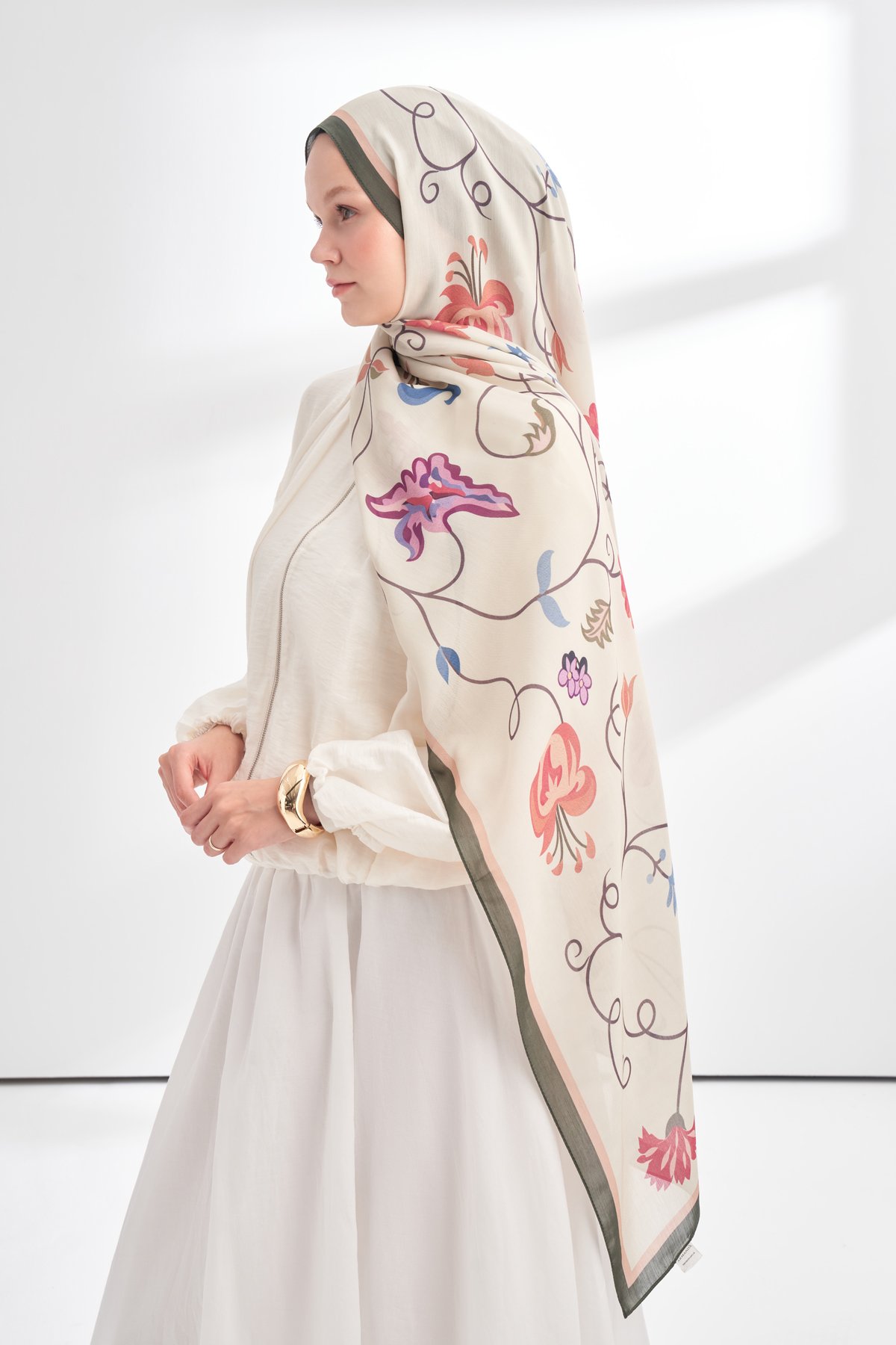 FLORAL ARCHIVE FIORA DESEN ŞAL - HAKİ - KREM