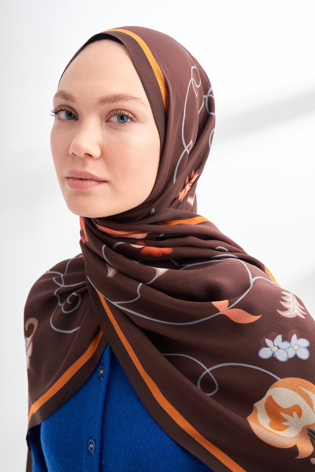 FLORAL ARCHIVE FIORA DESEN ŞAL - KAHVE - TURUNCU