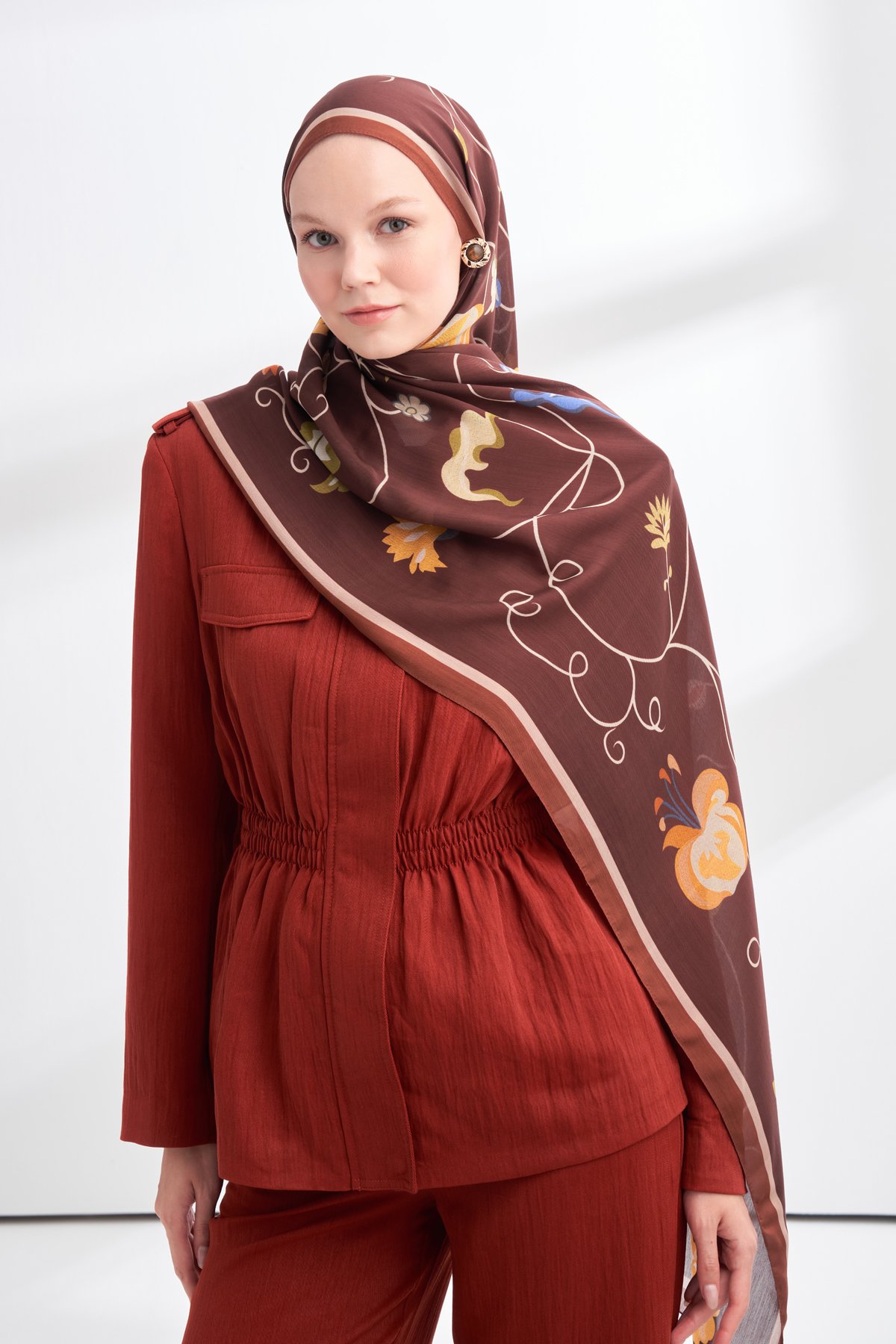 FLORAL ARCHIVE FIORA DESEN ŞAL - KAHVE - YAĞ YEŞİLİ