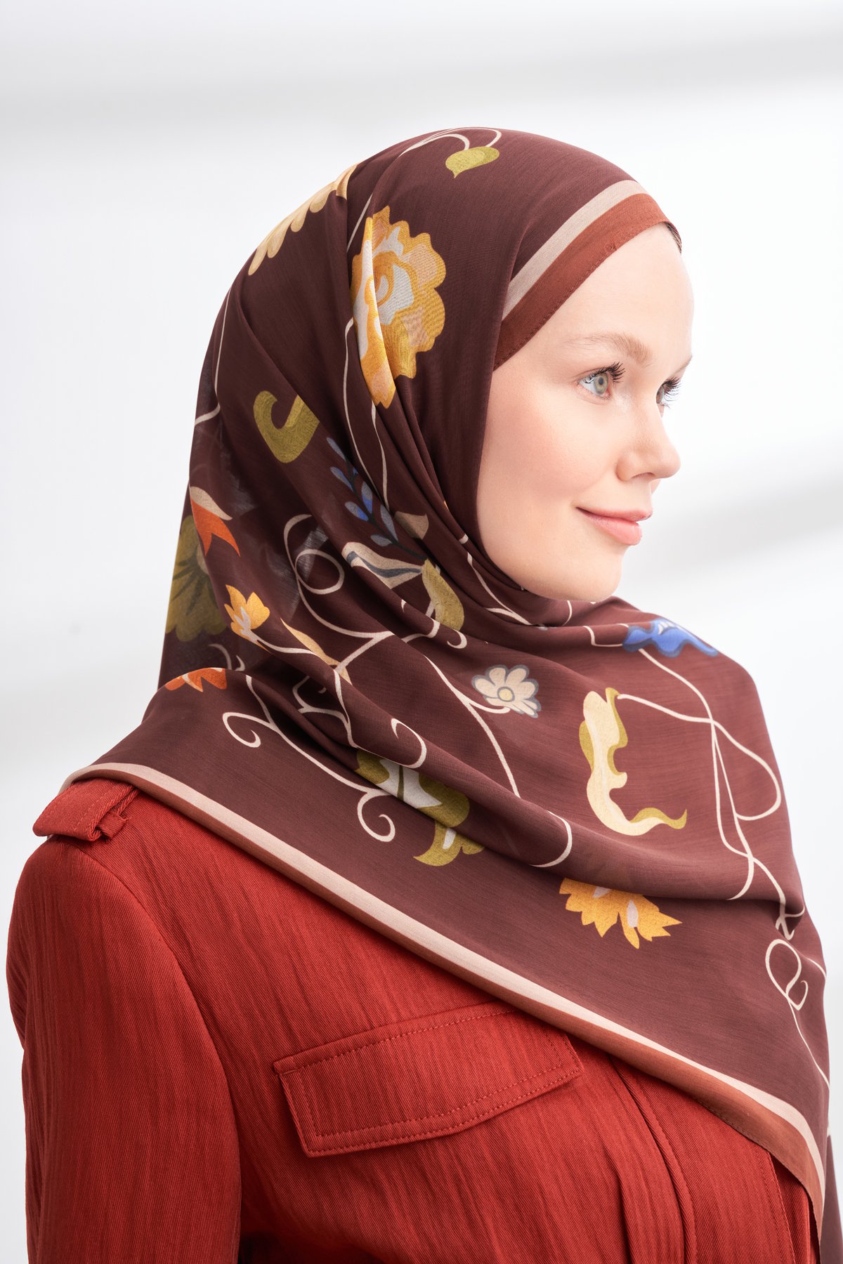 FLORAL ARCHIVE FIORA DESEN ŞAL - KAHVE - YAĞ YEŞİLİ
