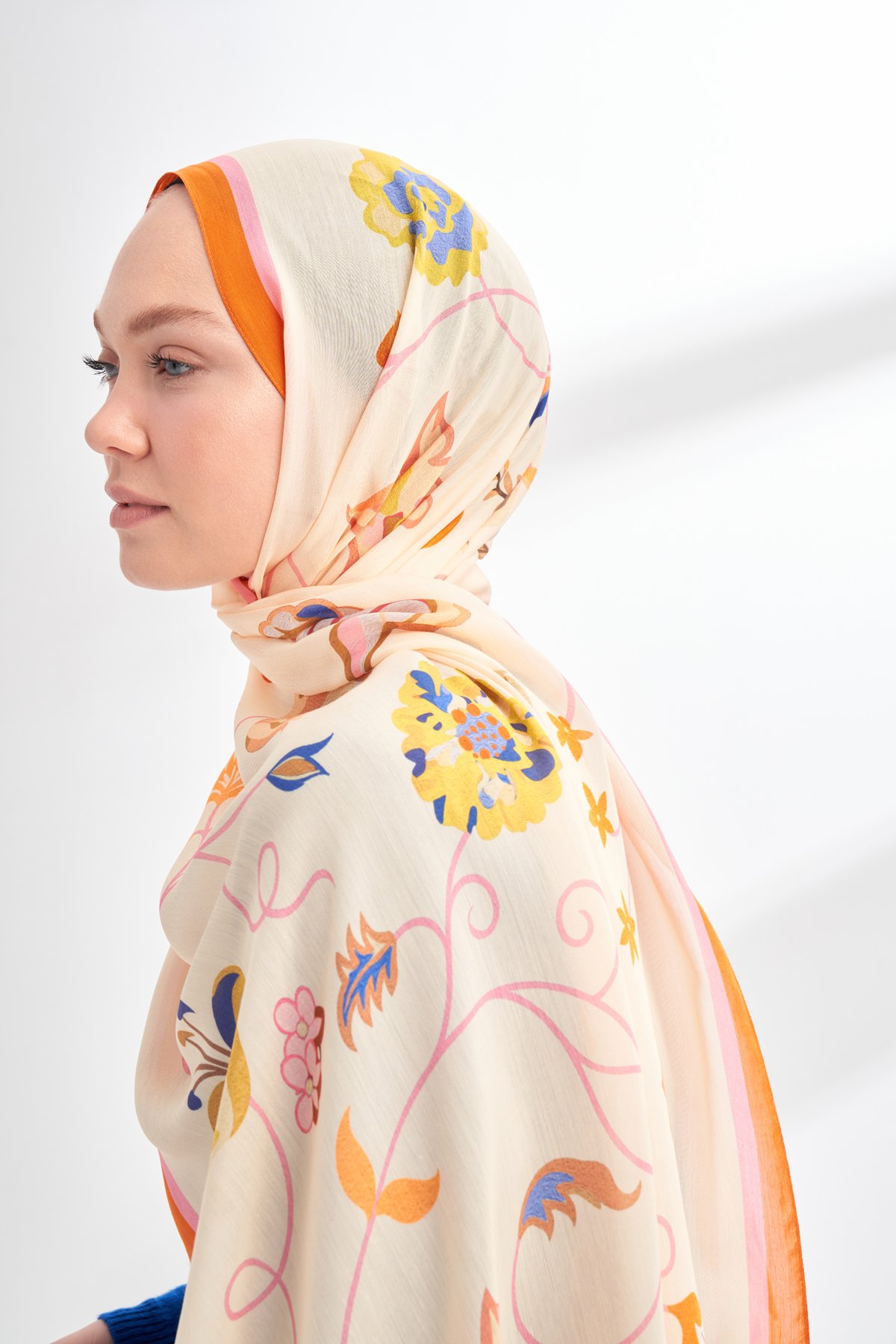FLORAL ARCHIVE FIORA DESEN ŞAL -  ORANGE - KREM