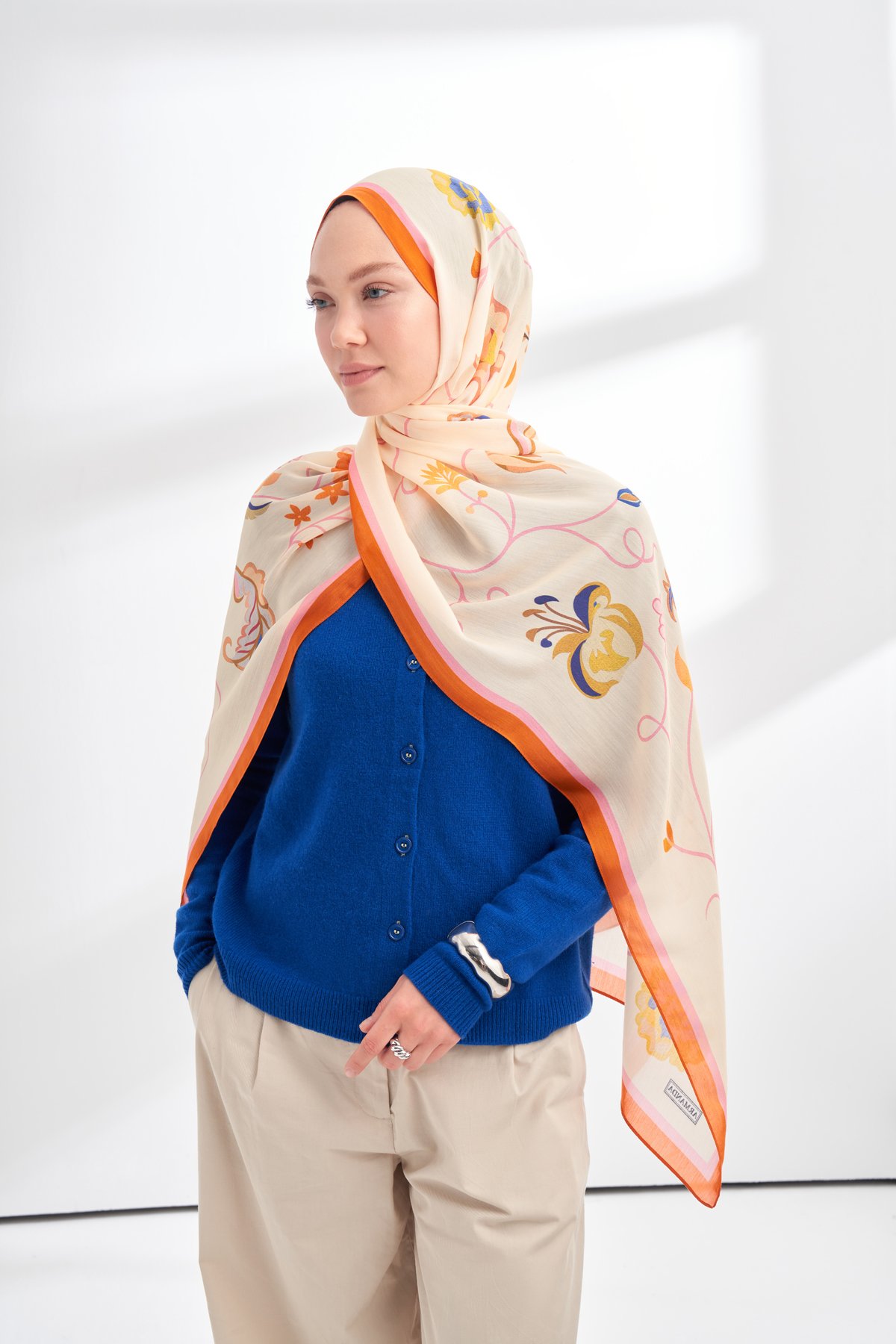 FLORAL ARCHIVE FIORA DESEN ŞAL -  ORANGE - KREM