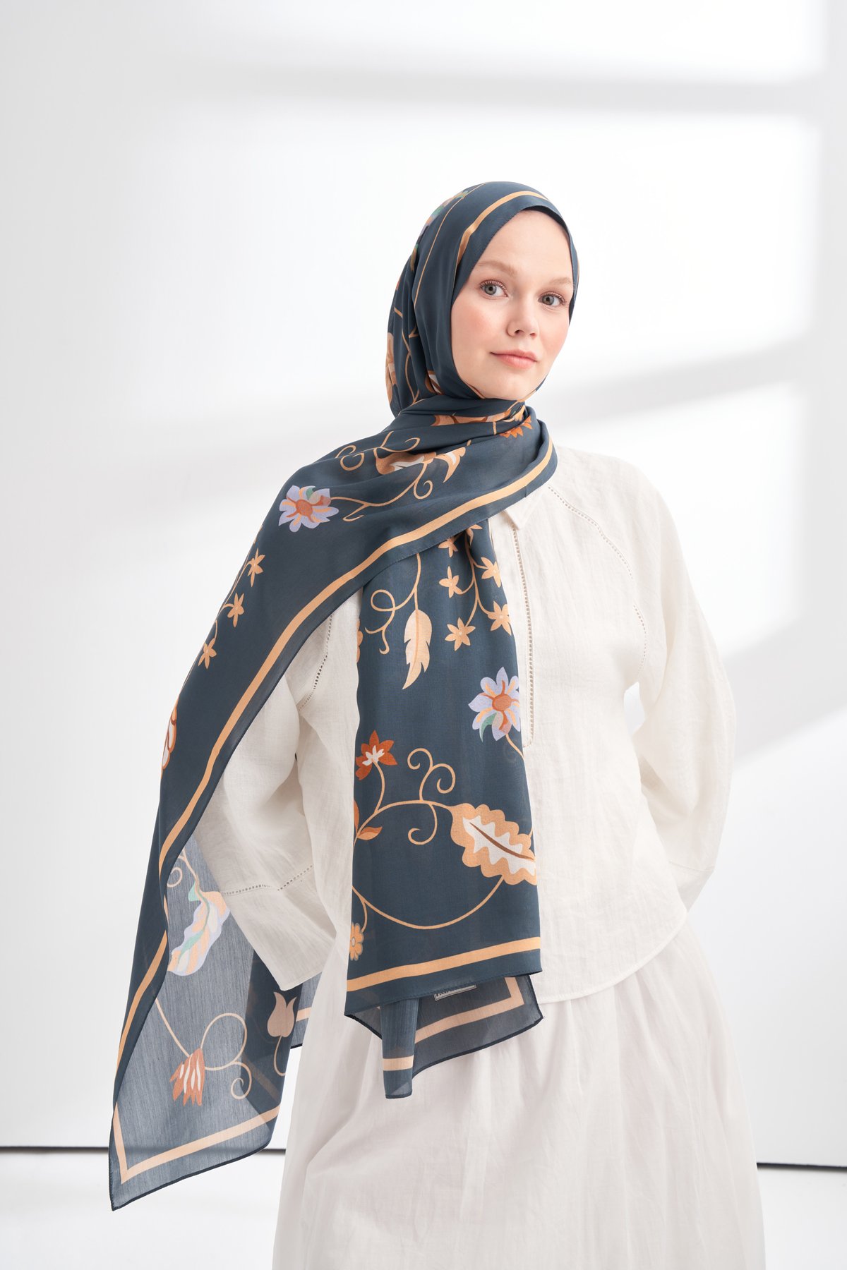 FLORAL ARCHIVE FIORA DESEN ŞAL - PETROL