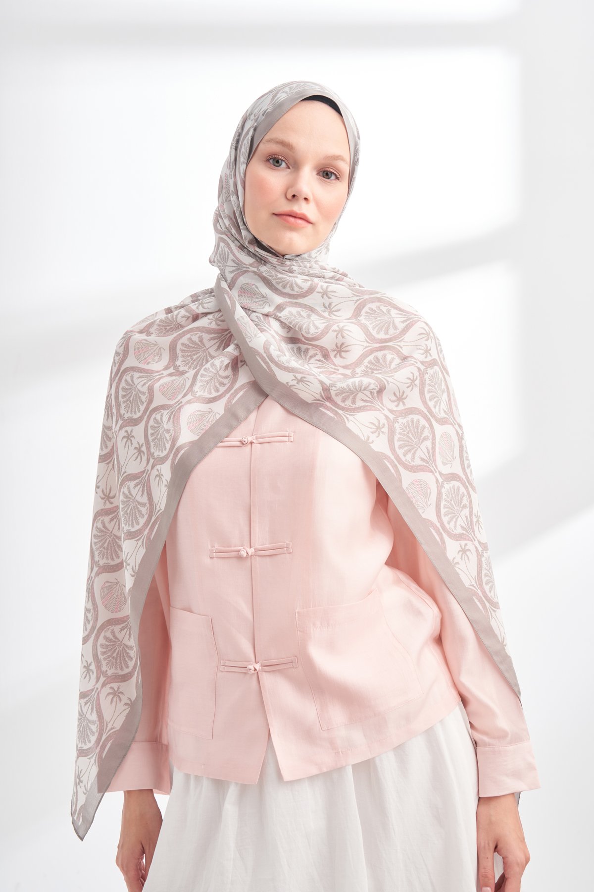 FLORAL ARCHIVE GROVE DESEN ŞAL - GRİ - PUDRA