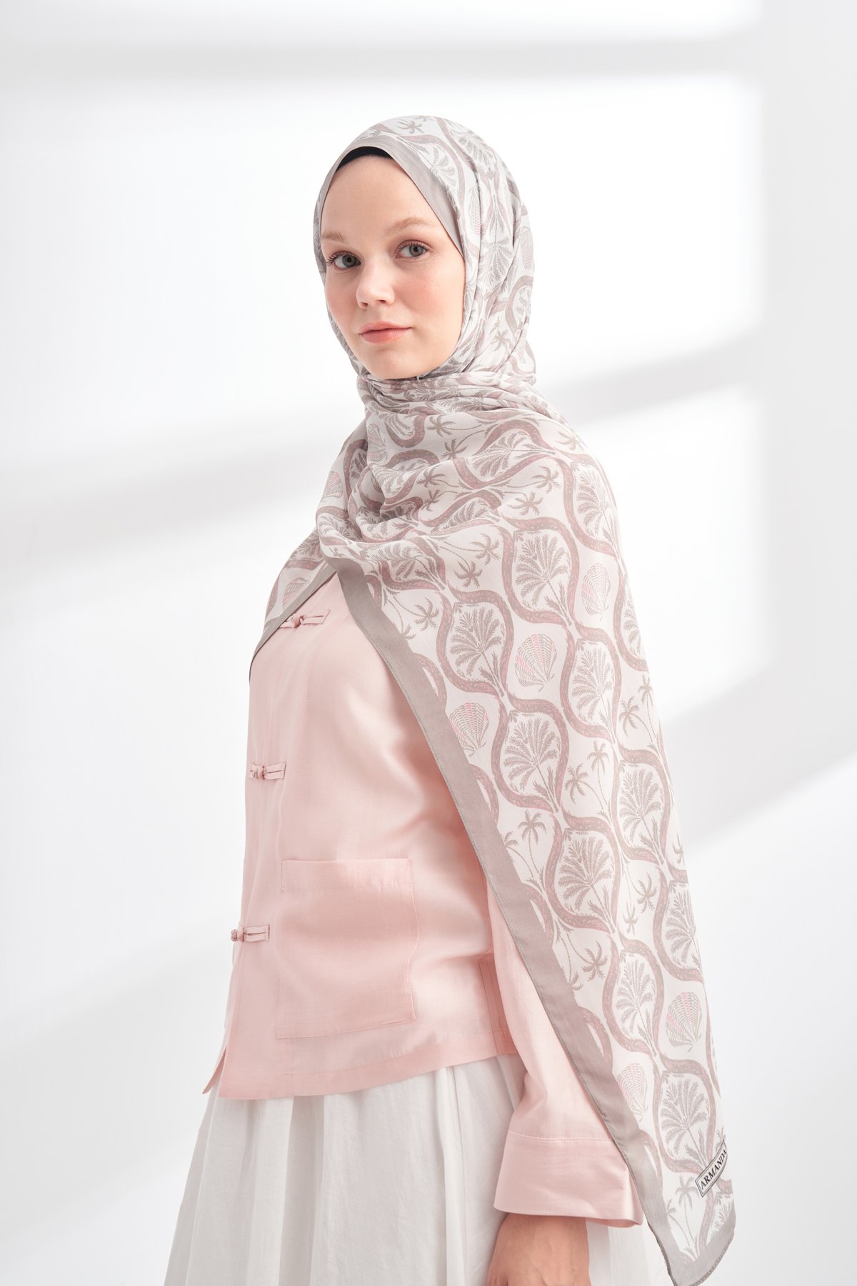 FLORAL ARCHIVE GROVE DESEN ŞAL - GRİ - PUDRA