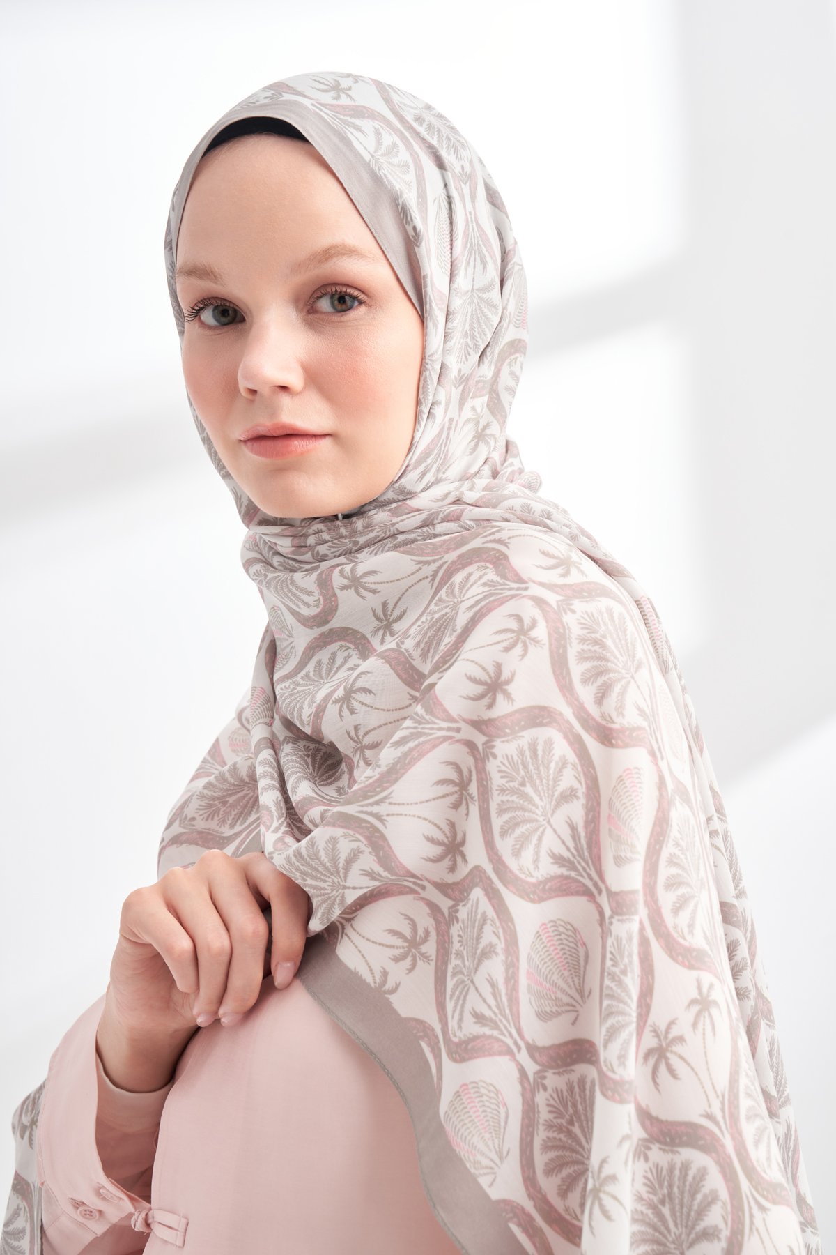 FLORAL ARCHIVE GROVE DESEN ŞAL - GRİ - PUDRA