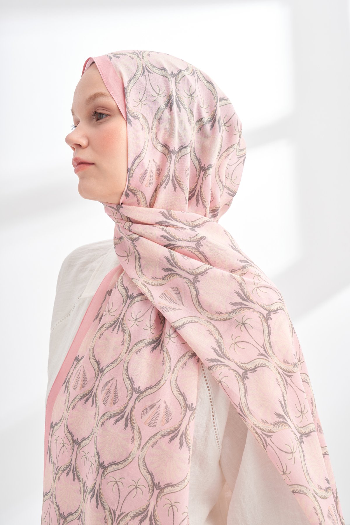 FLORAL ARCHIVE GROVE DESEN ŞAL - PUDRA - GRİ