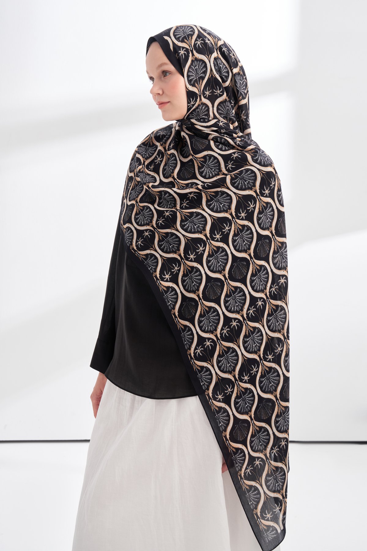 FLORAL ARCHIVE GROVE DESEN ŞAL - SİYAH - CAMEL