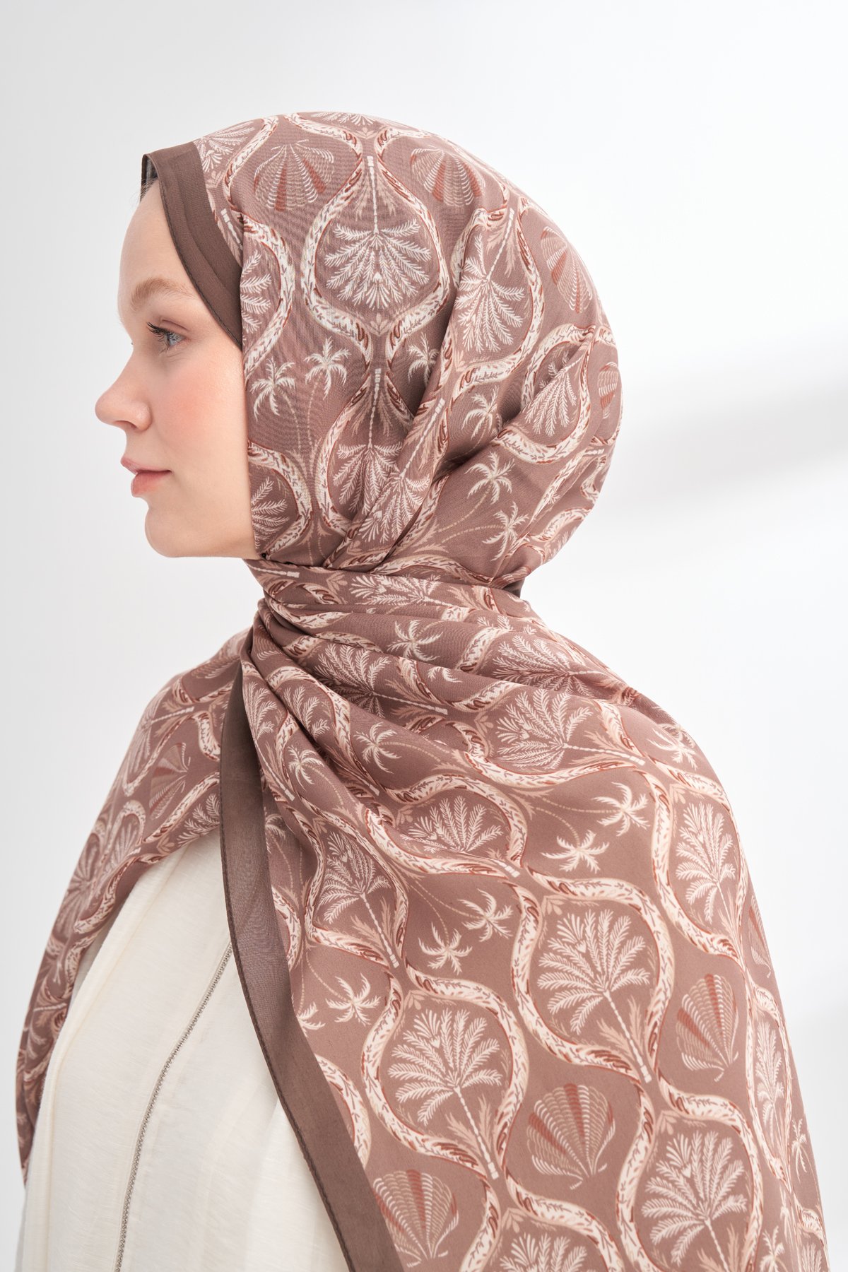 FLORAL ARCHIVE GROVE DESEN ŞAL - SÜTLÜ KAHVE - VİZON
