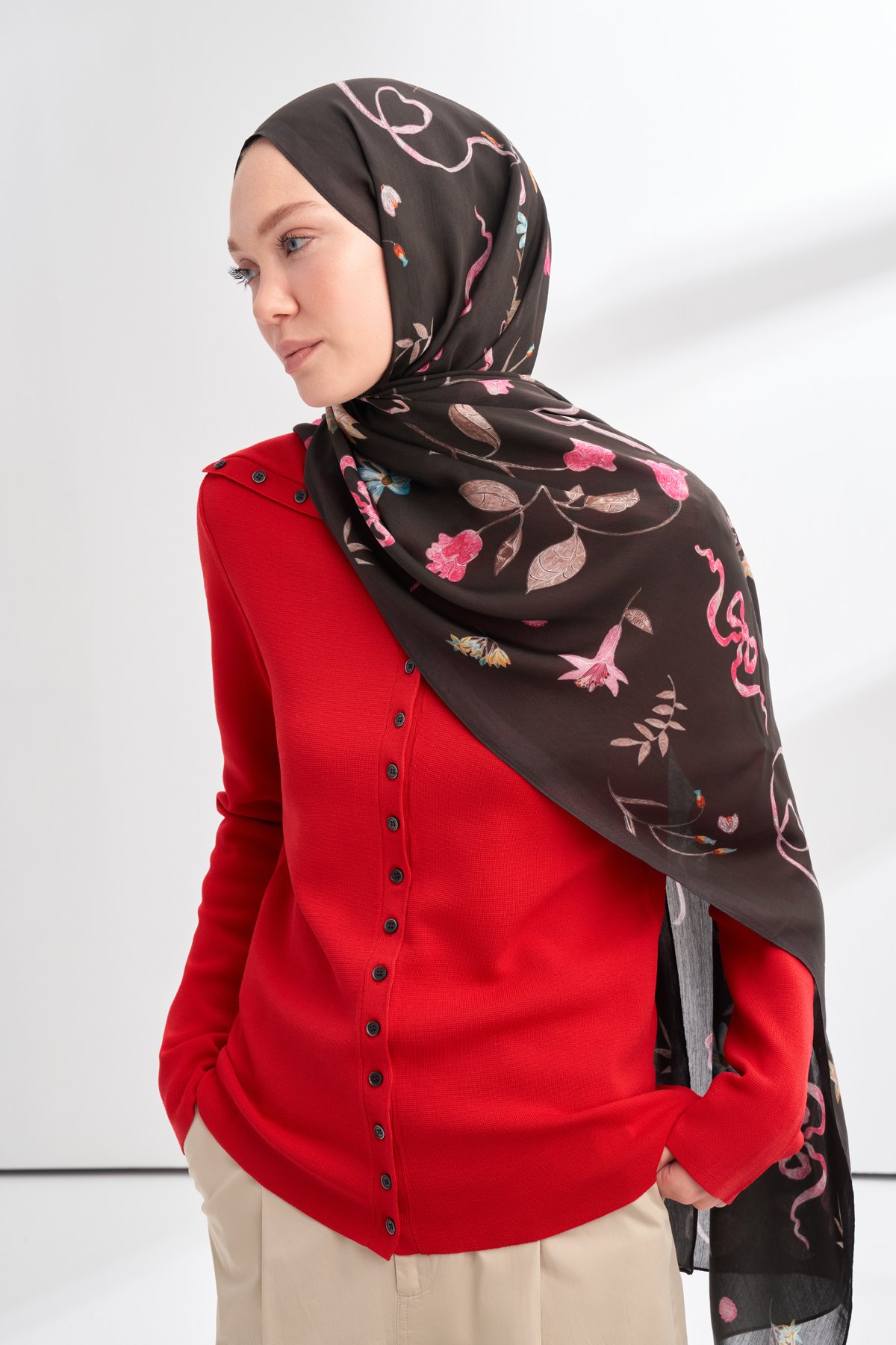 FLORAL ARCHIVE LAVINIA DESEN ŞAL - ACI KAHVE