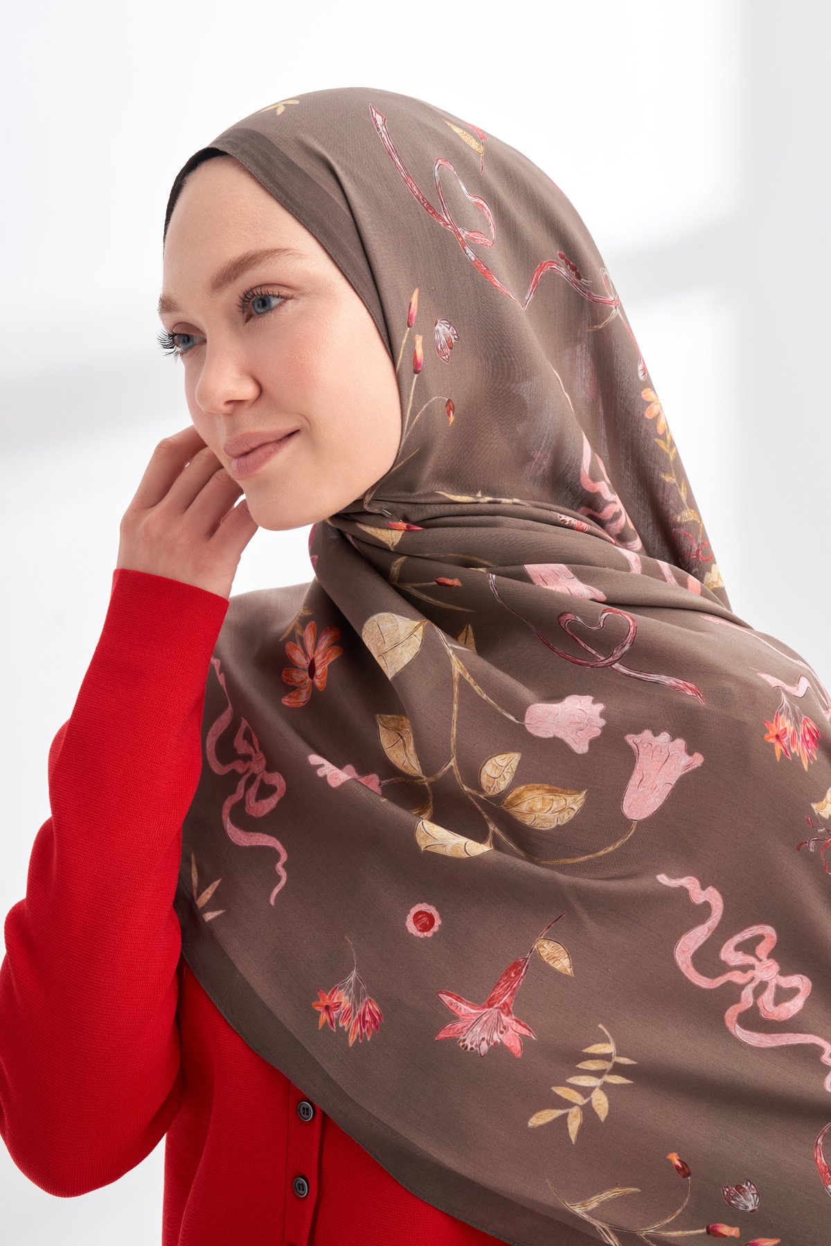 FLORAL ARCHIVE LAVINIA DESEN ŞAL - AÇIK KAHVE - SOMON