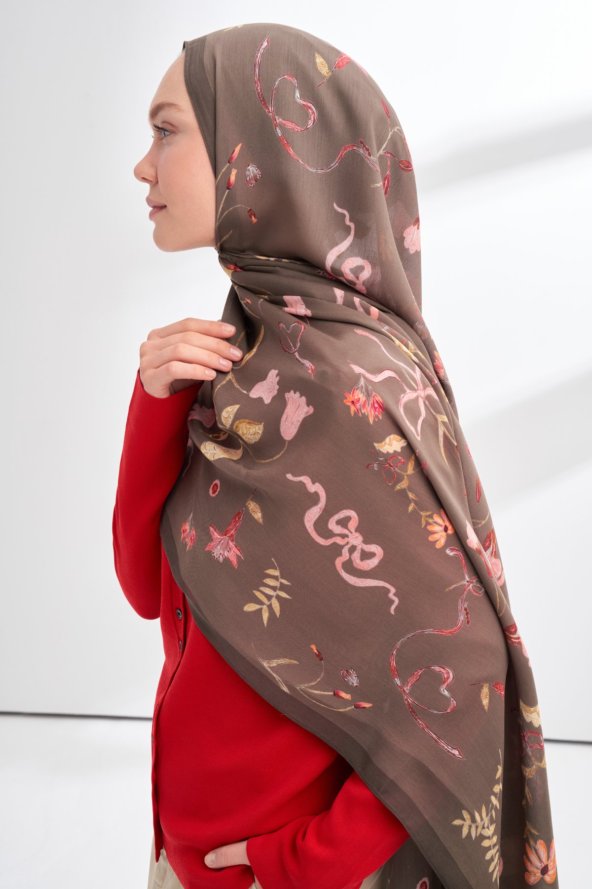 FLORAL ARCHIVE LAVINIA DESEN ŞAL - AÇIK KAHVE - SOMON