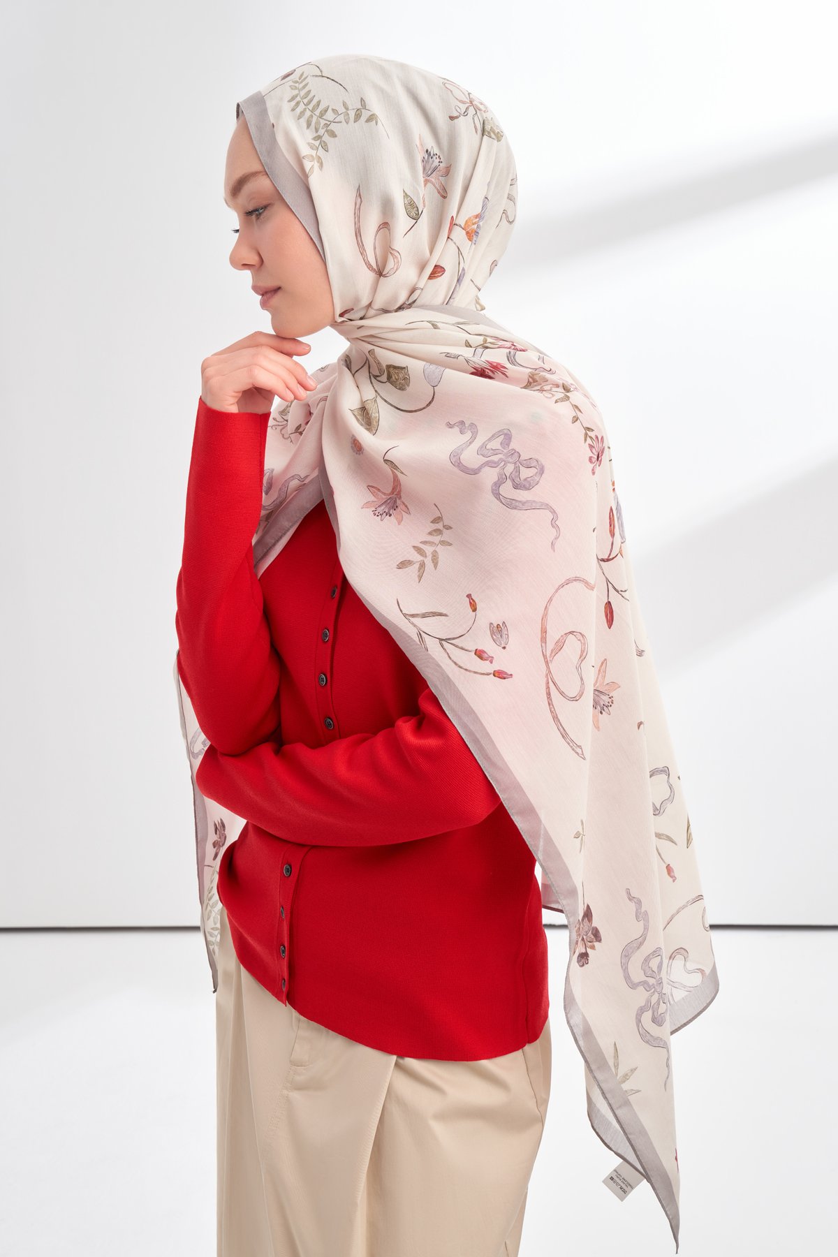 FLORAL ARCHIVE LAVINIA DESEN ŞAL - AÇIK GRİ