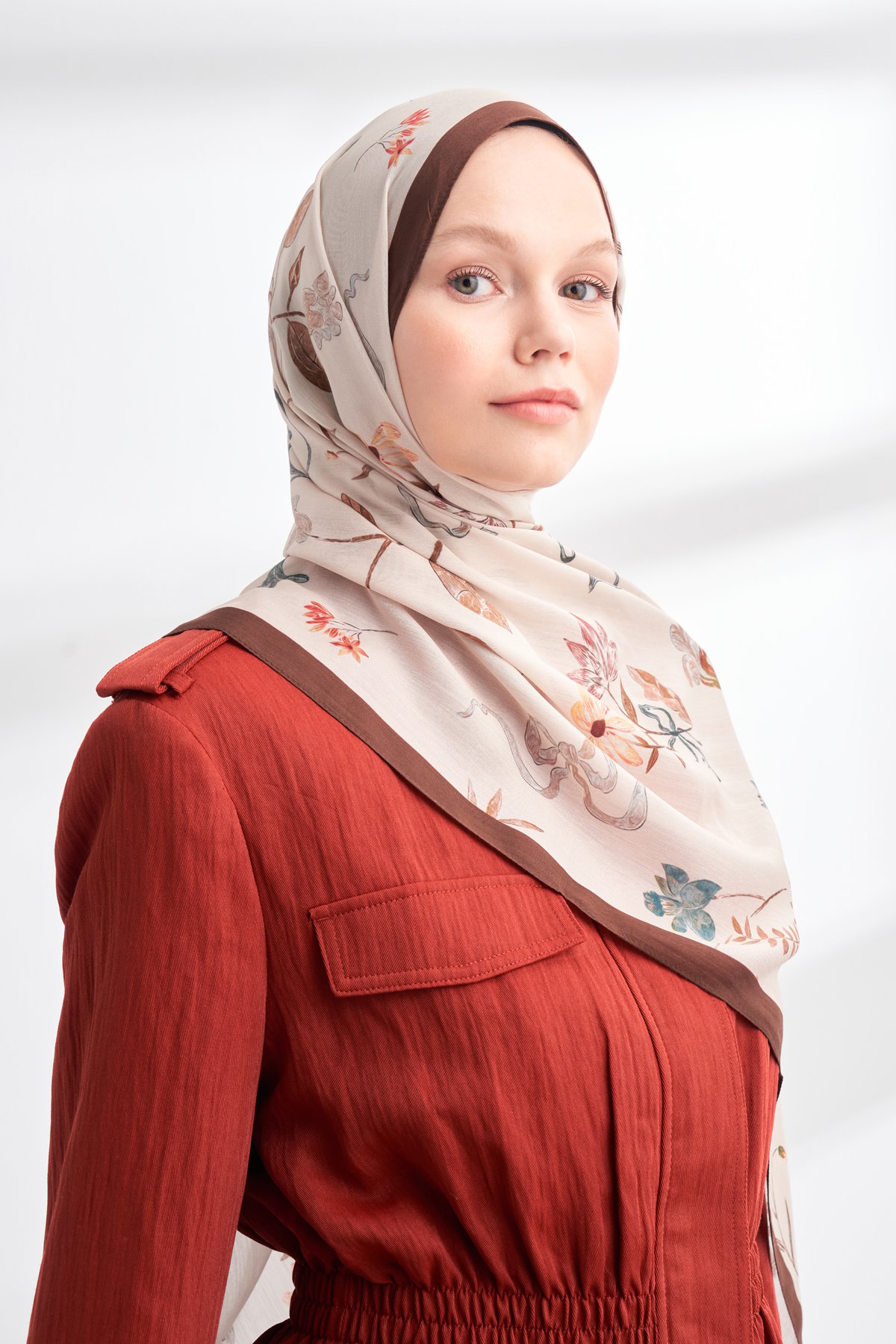 FLORAL ARCHIVE LAVINIA DESEN ŞAL - KAHVE - KREM