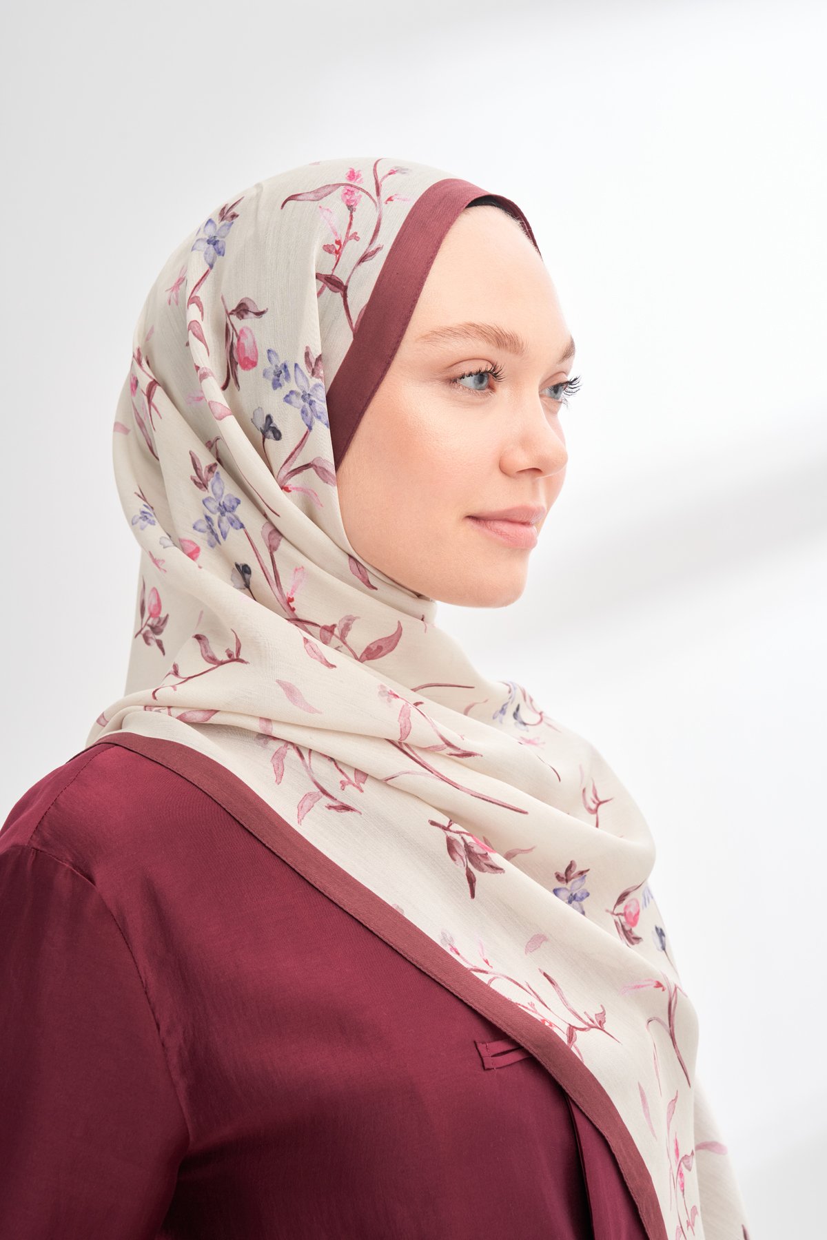 FLORAL ARCHIVE MIRELLE DESEN ŞAL - BORDO - EKRU