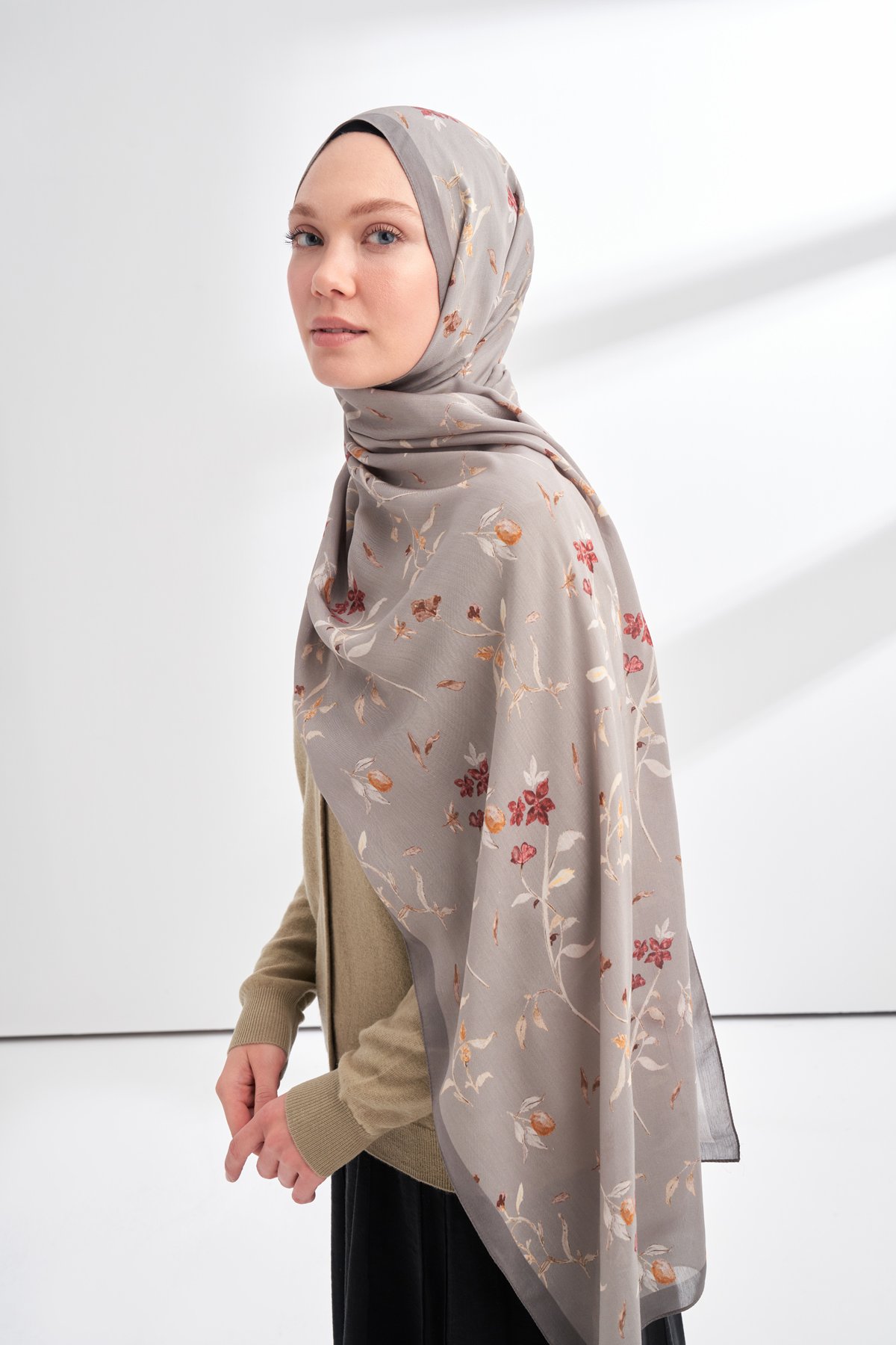 FLORAL ARCHIVE MIRELLE DESEN ŞAL - BORDO - GRİ 