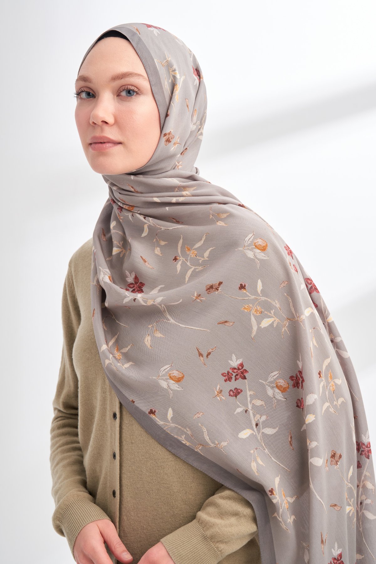 FLORAL ARCHIVE MIRELLE DESEN ŞAL - BORDO - GRİ 