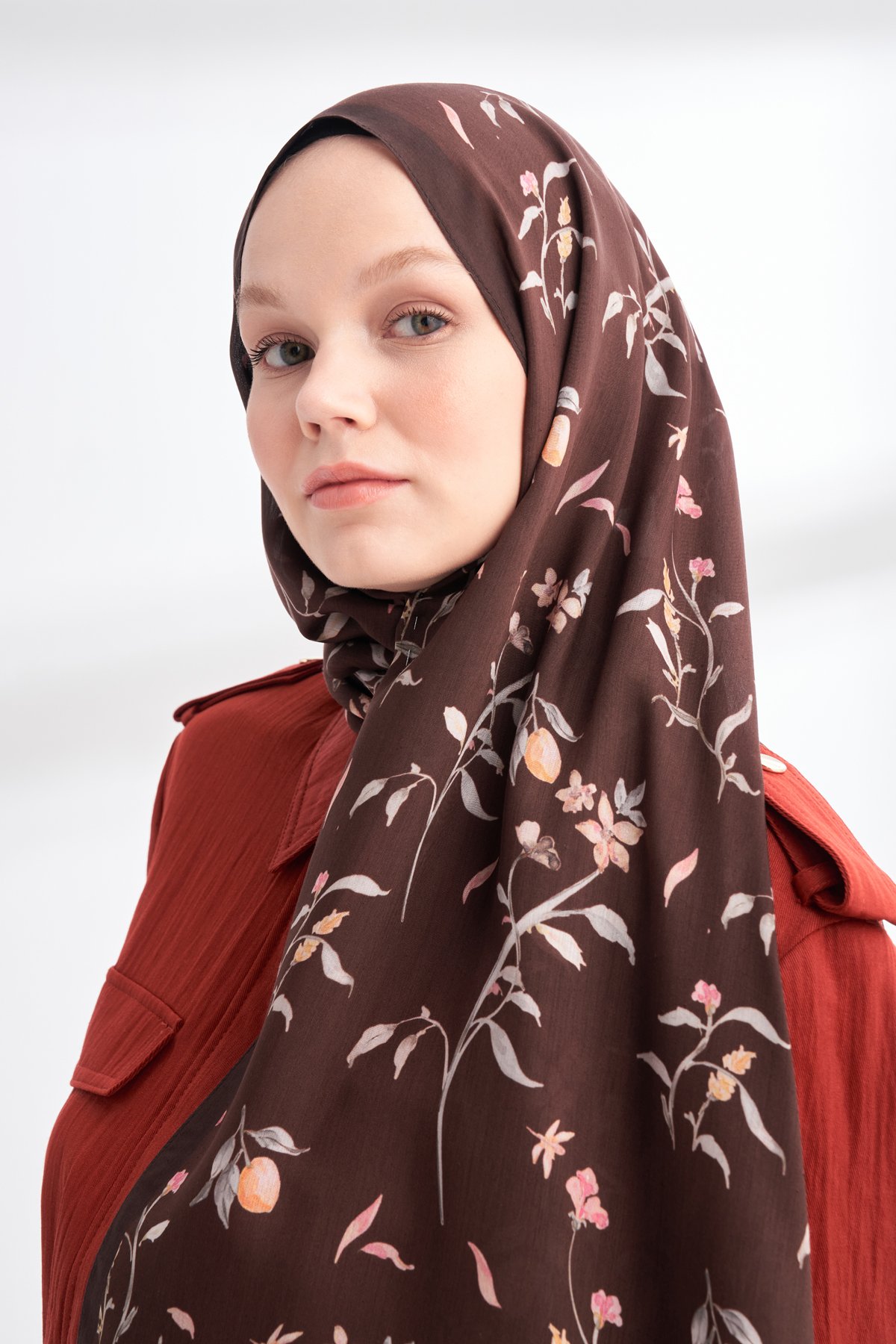 FLORAL ARCHIVE MIRELLE DESEN ŞAL - KIZIL KAHVE