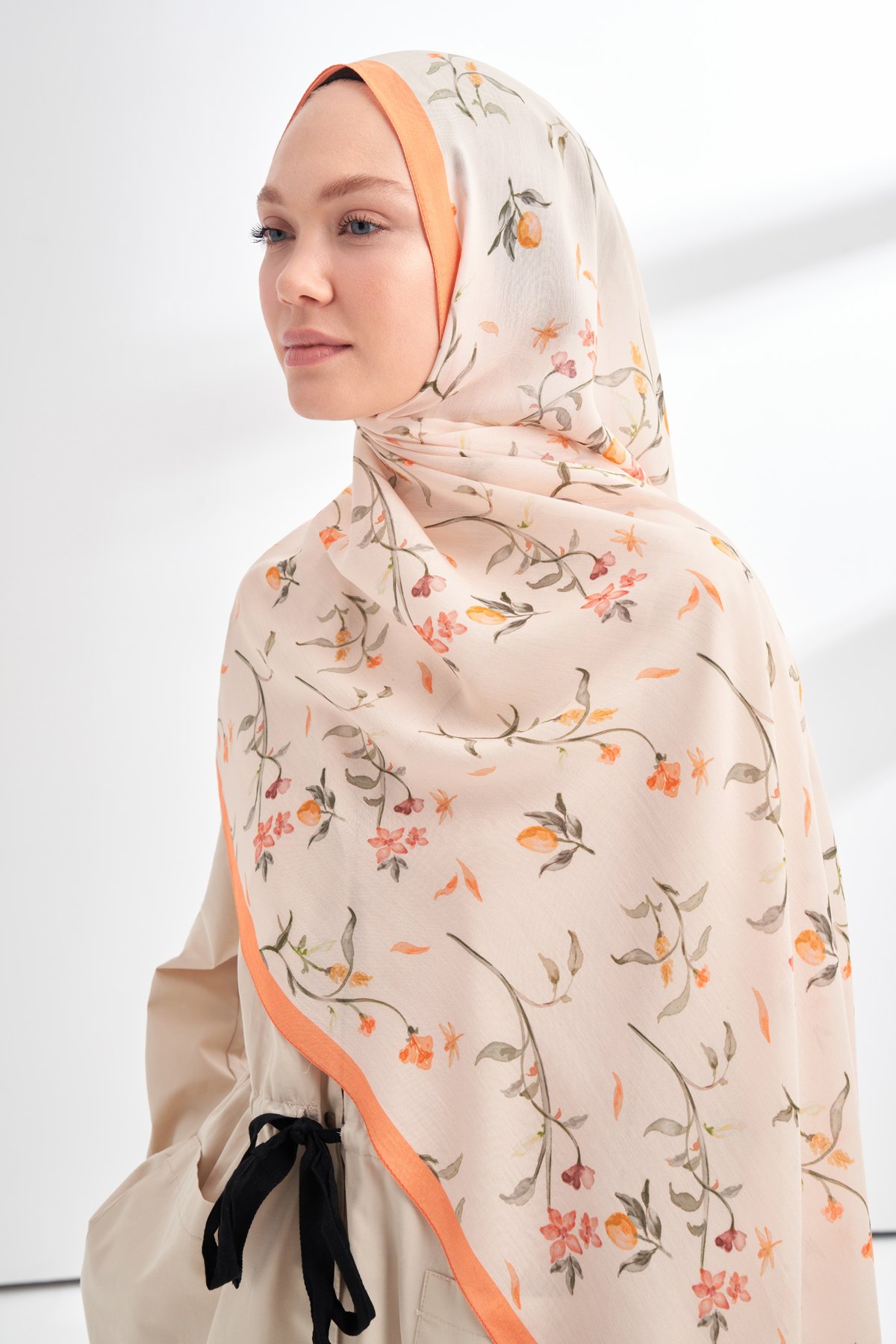 FLORAL ARCHIVE MIRELLE DESEN ŞAL - ORANGE - KREM