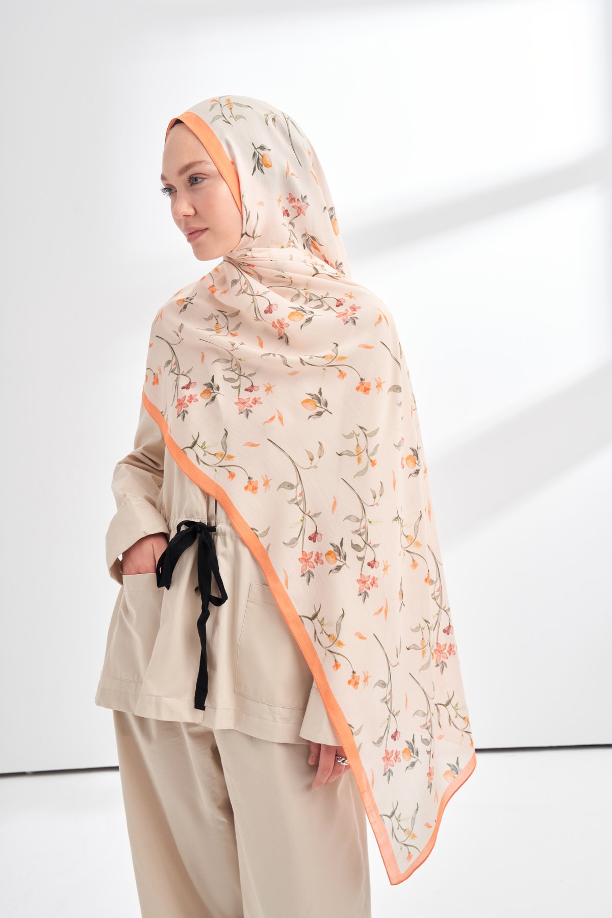 FLORAL ARCHIVE MIRELLE DESEN ŞAL - ORANGE - KREM