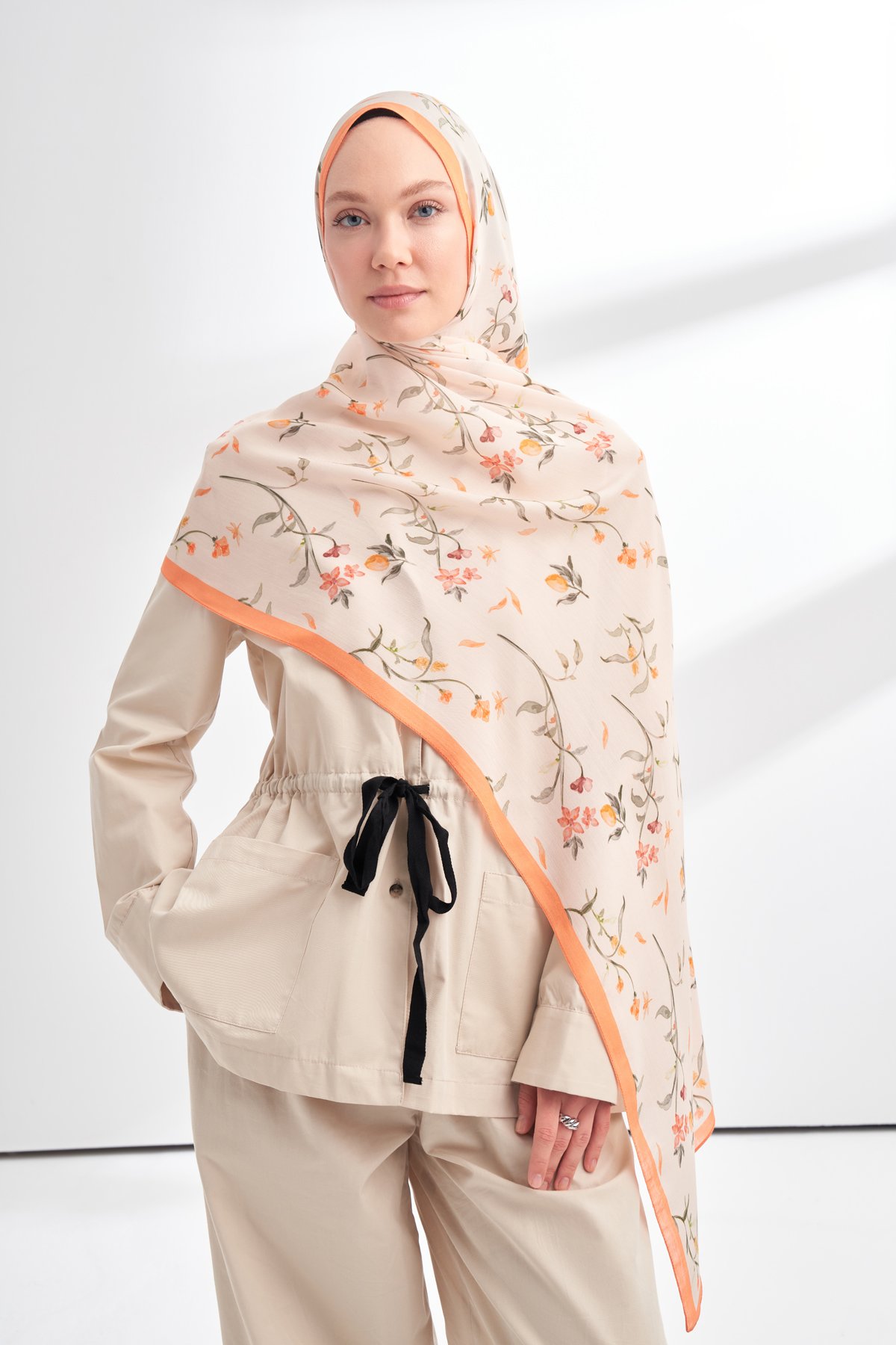 FLORAL ARCHIVE MIRELLE DESEN ŞAL - ORANGE - KREM